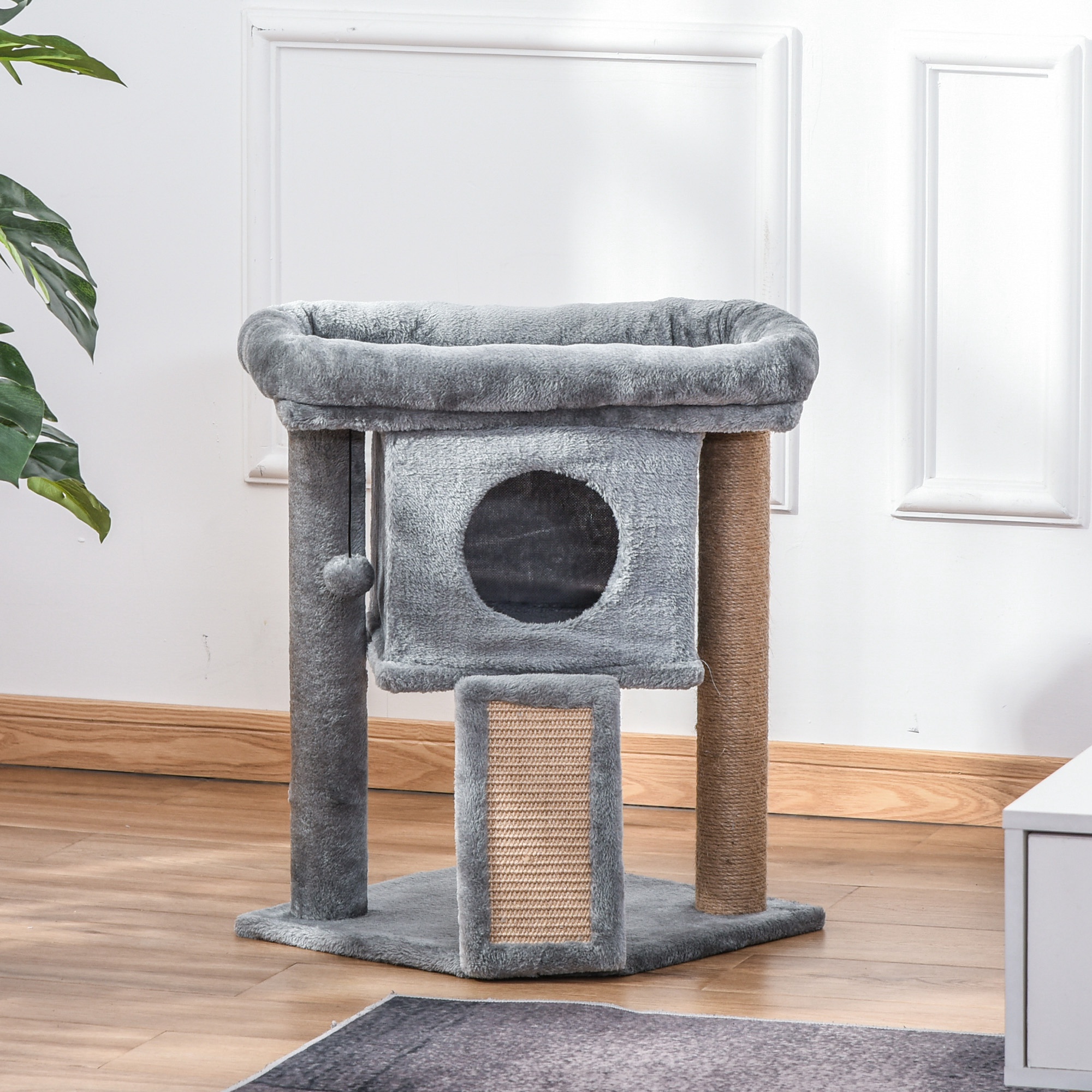 Cat Tree Tower For Indoor Cats Cat Scratching Post Climbing Activity Centre W/Jute Scratching Pad,Toy Ball,Cat House-Grey detail photo 9