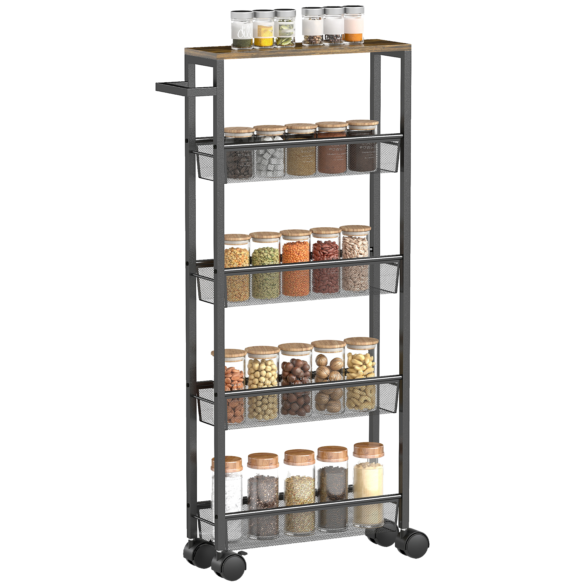 Slim Storage Trolley,5-Tier Kitchen Cart On Wheels With Wood-effect Top,Handle — image 2