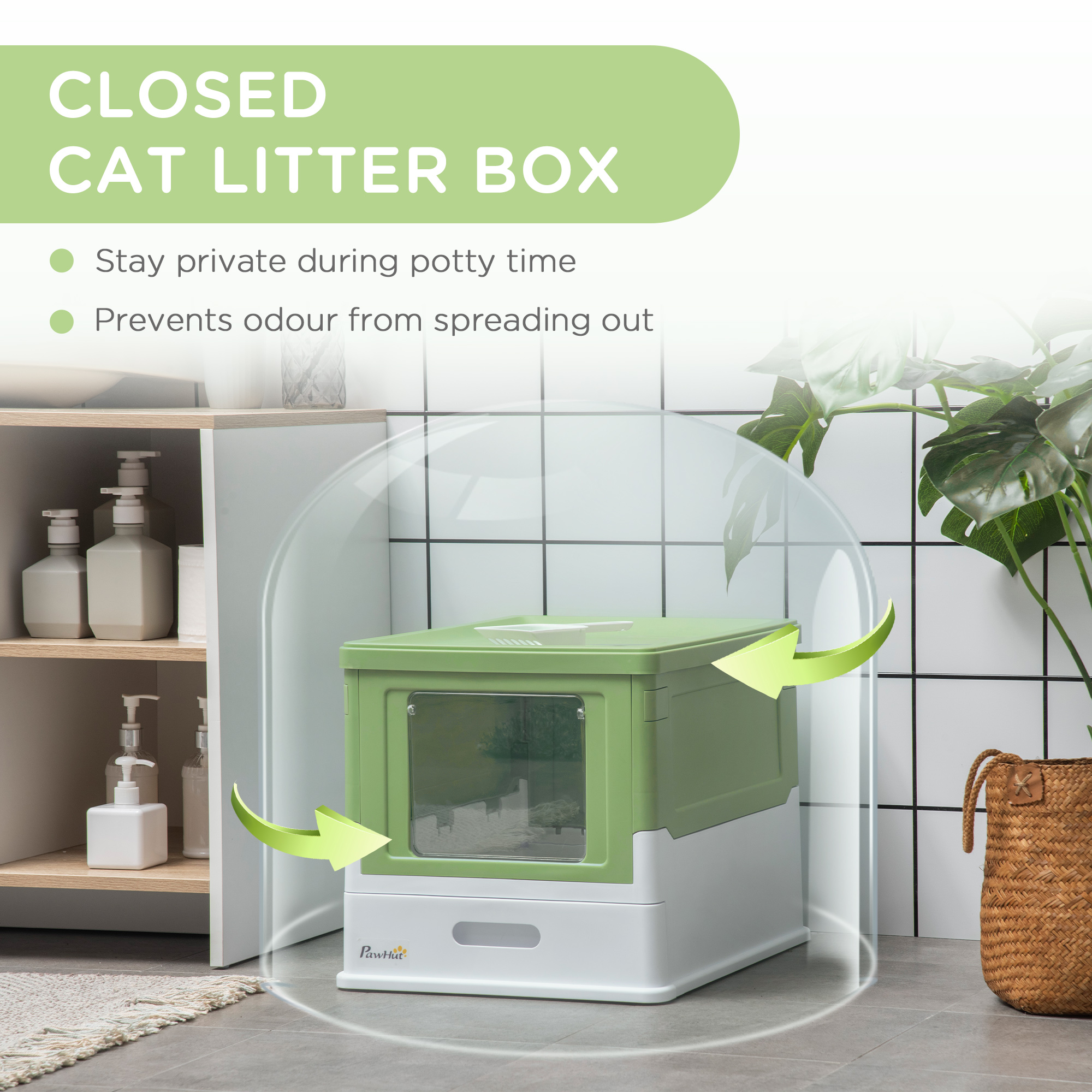 Hooded Cat Litter Box,Portable Pet Toilet,with Scoop,Front Entry-Emerald Green — image 3
