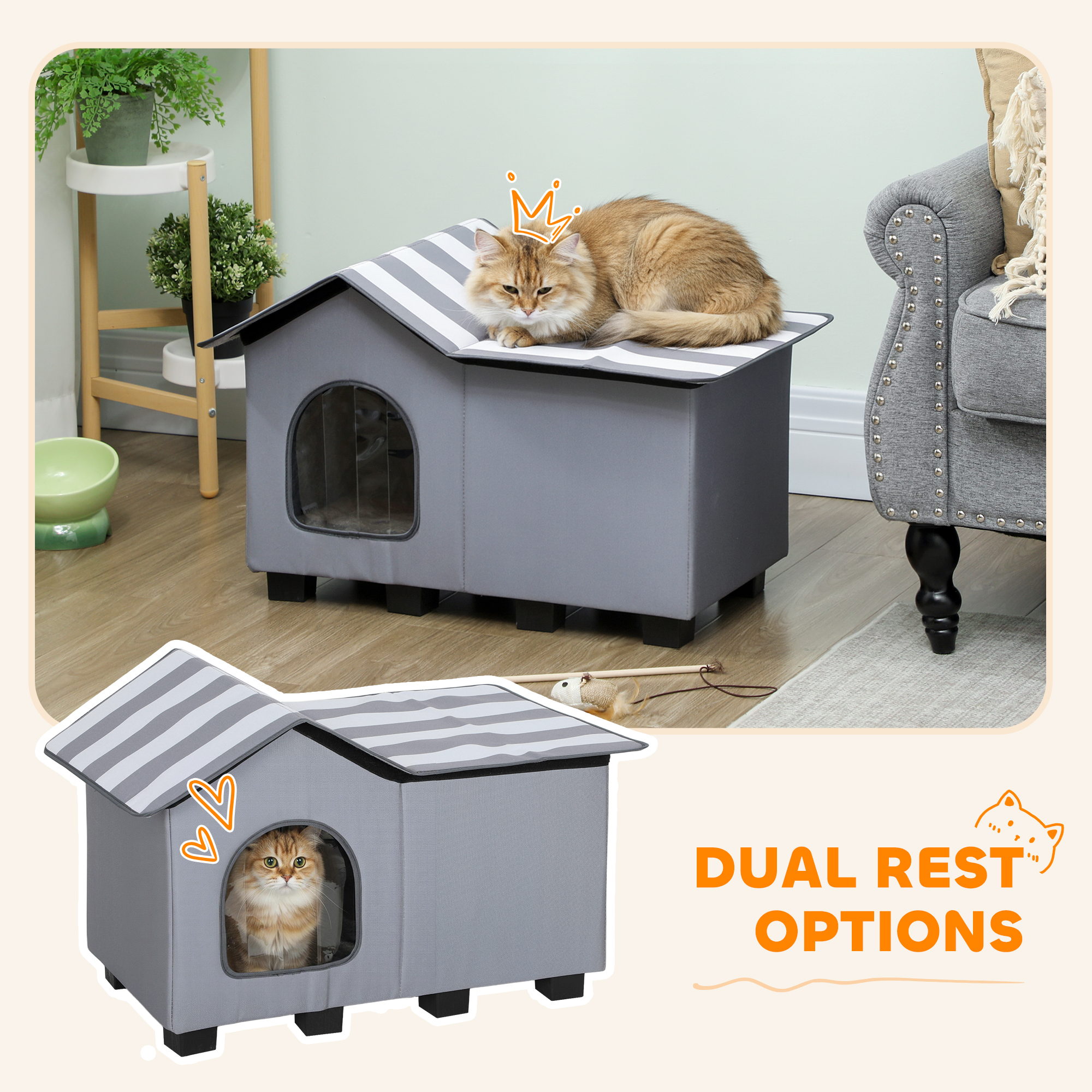 Outdoor Cat House,Weather Resistant Feral Cave With Elevated Base And Cushion — image 4