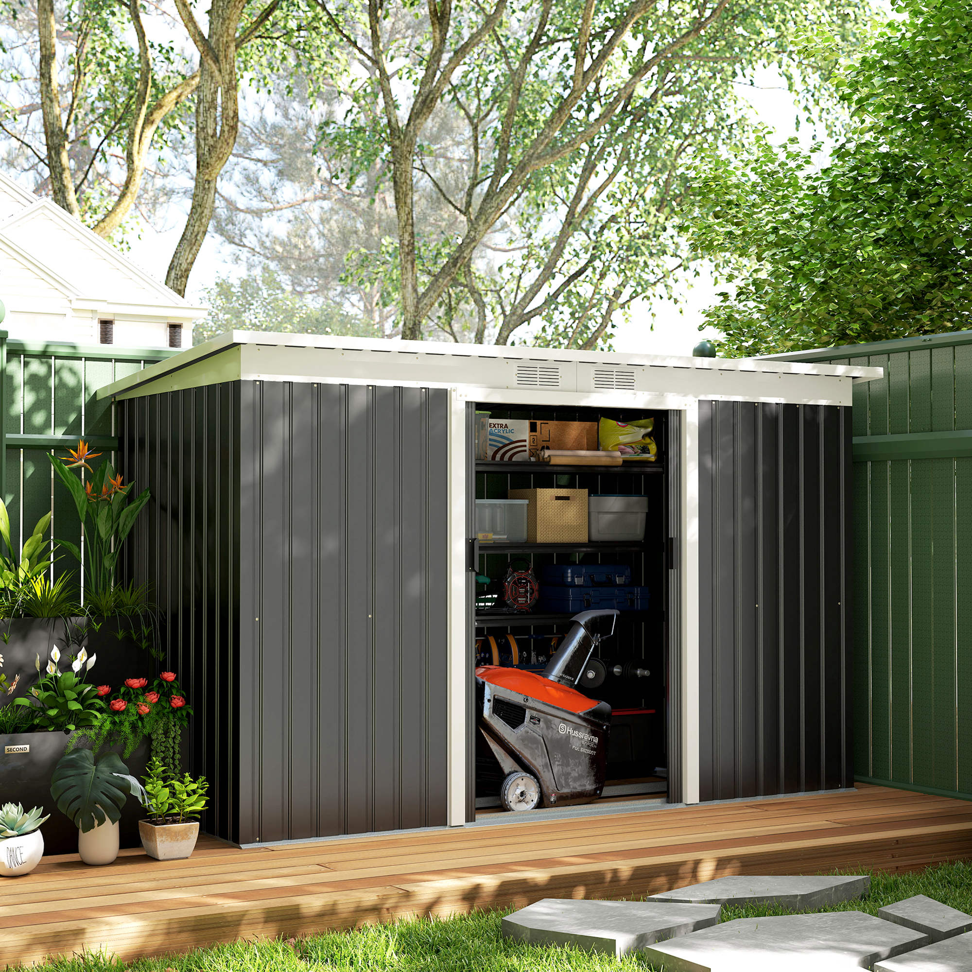 9ft X 4ft Metal Garden Shed,Waterproof Outdoor Bike Storage Shed Galvanised