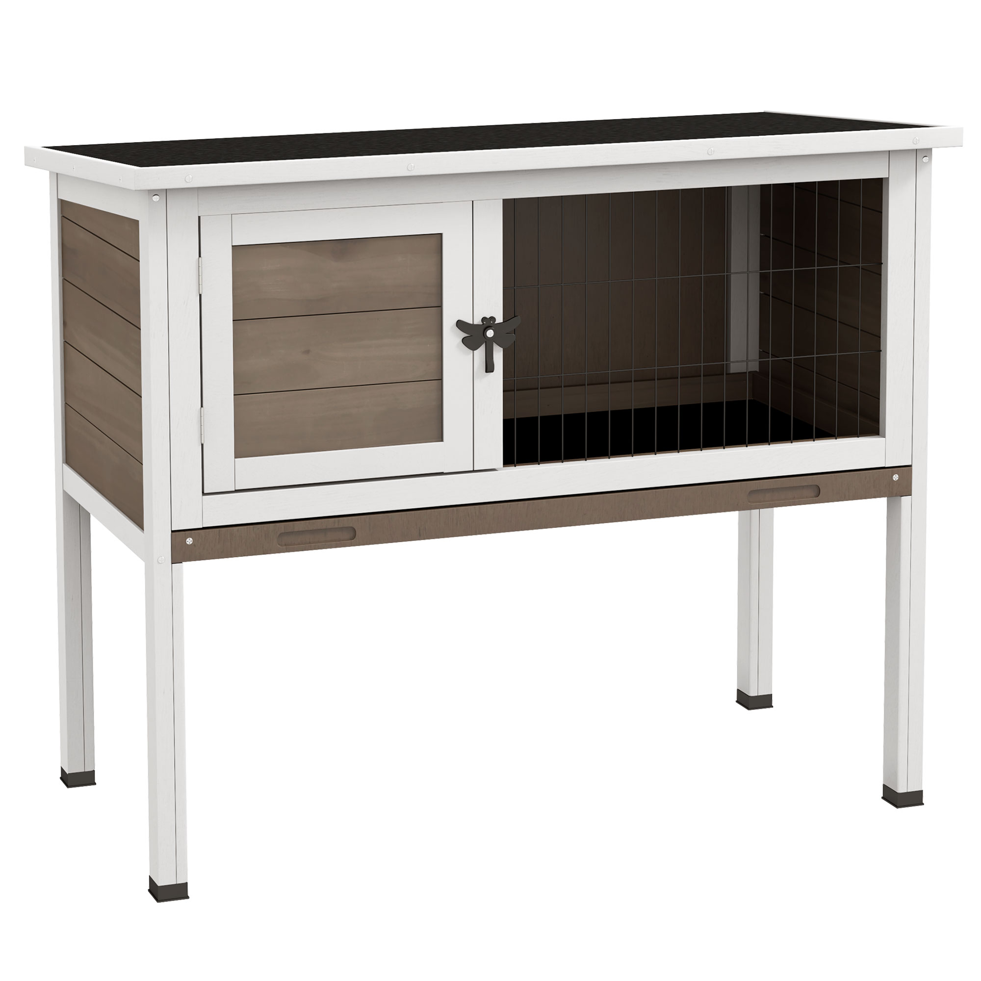 Wooden Guinea Pig Hutch,Small Animal Cage With Slide-out Tray,Openable Asphalt Roof,84 X 43 X 70cm,Brown detail photo 7