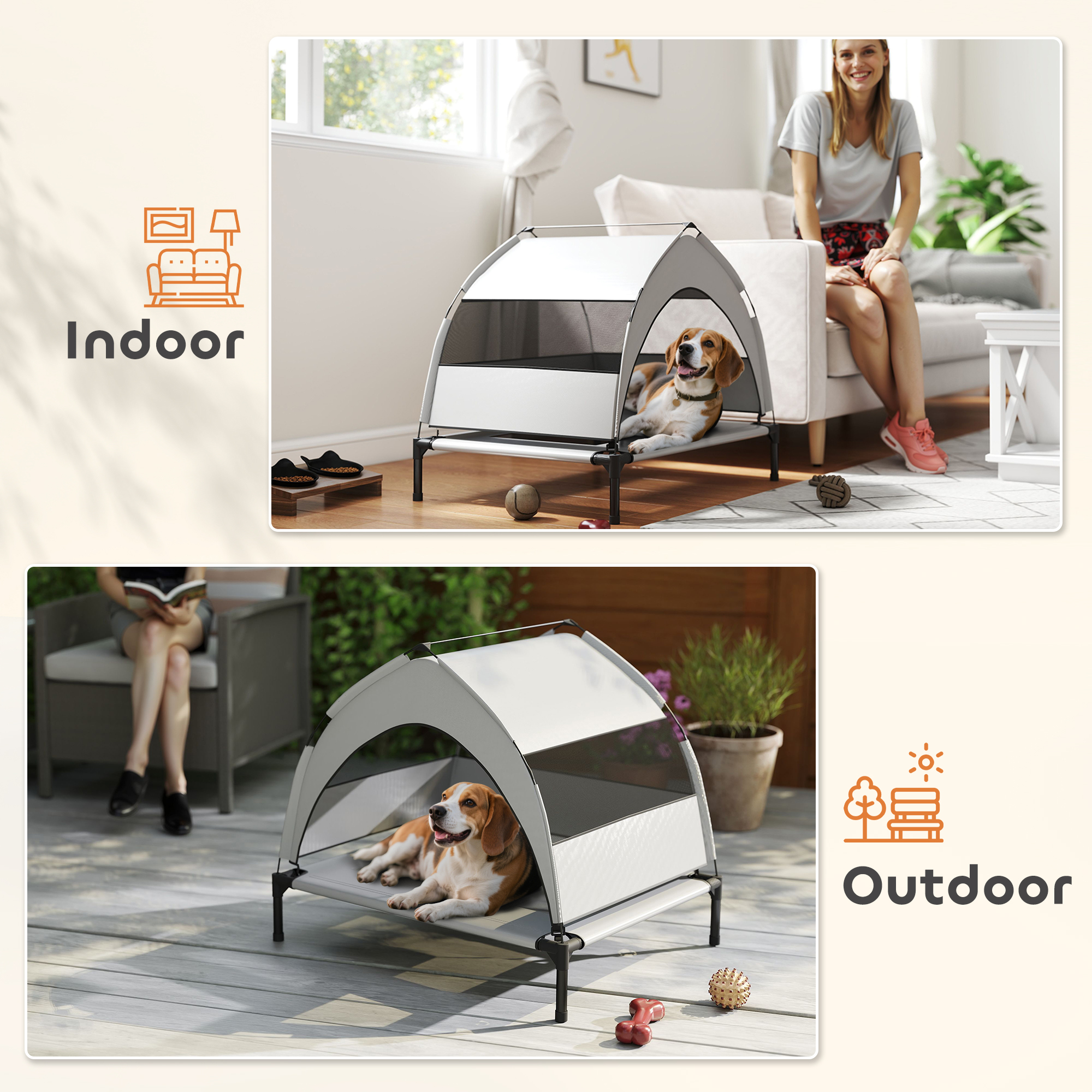 Portable Elevated Dog Bed With Removable Canopy,Cooling Raised Pet Cot