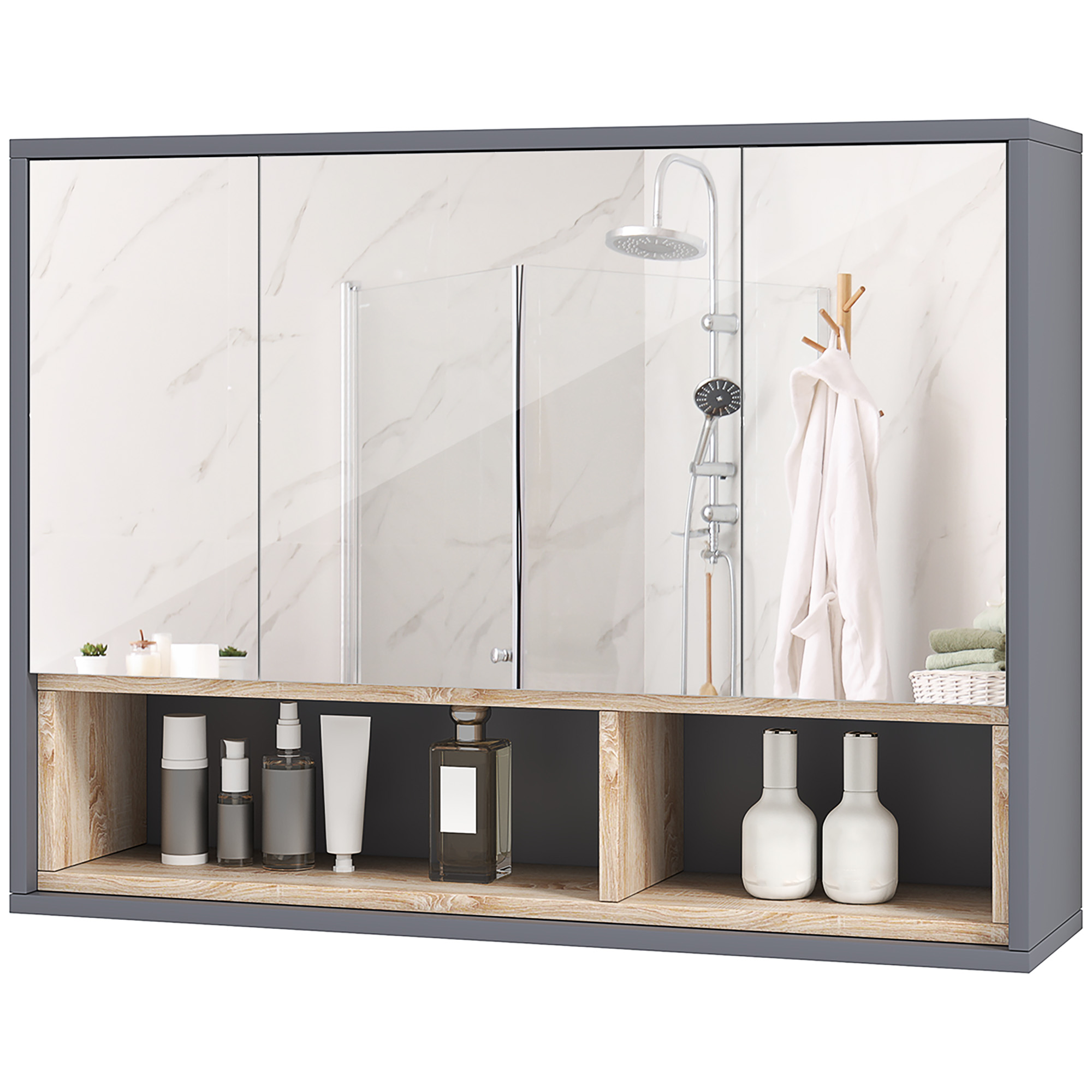 Bathroom Mirror Cabinet,Wall Mounted Cabinet With Mirror,3 Doors — image 4