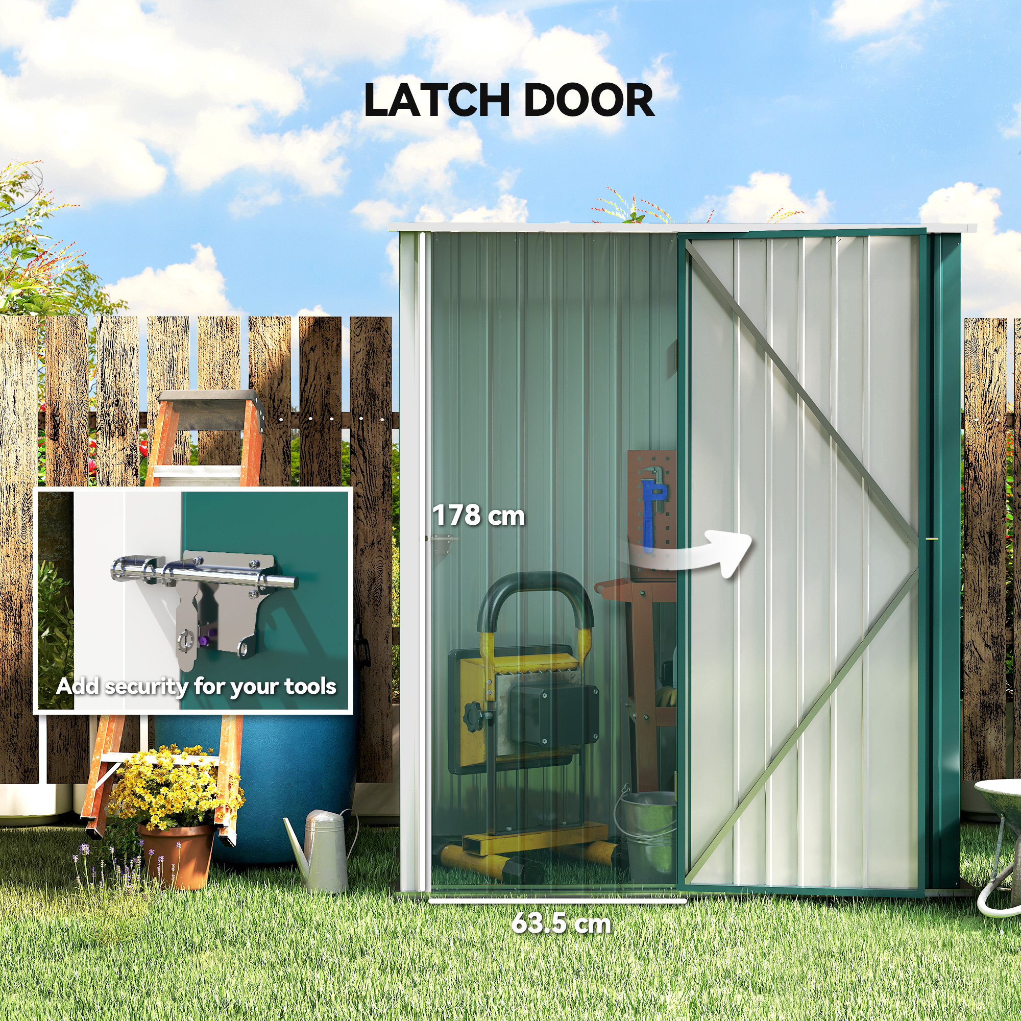 5.3 X 3.1ft Corrugated Steel Garden Shed-Green — image 4