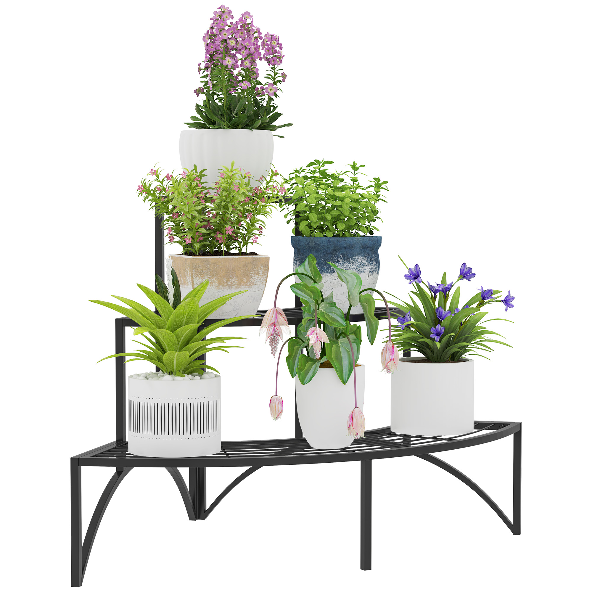 Three-Tier Corner Metal Plants Shelves-Black — image 4