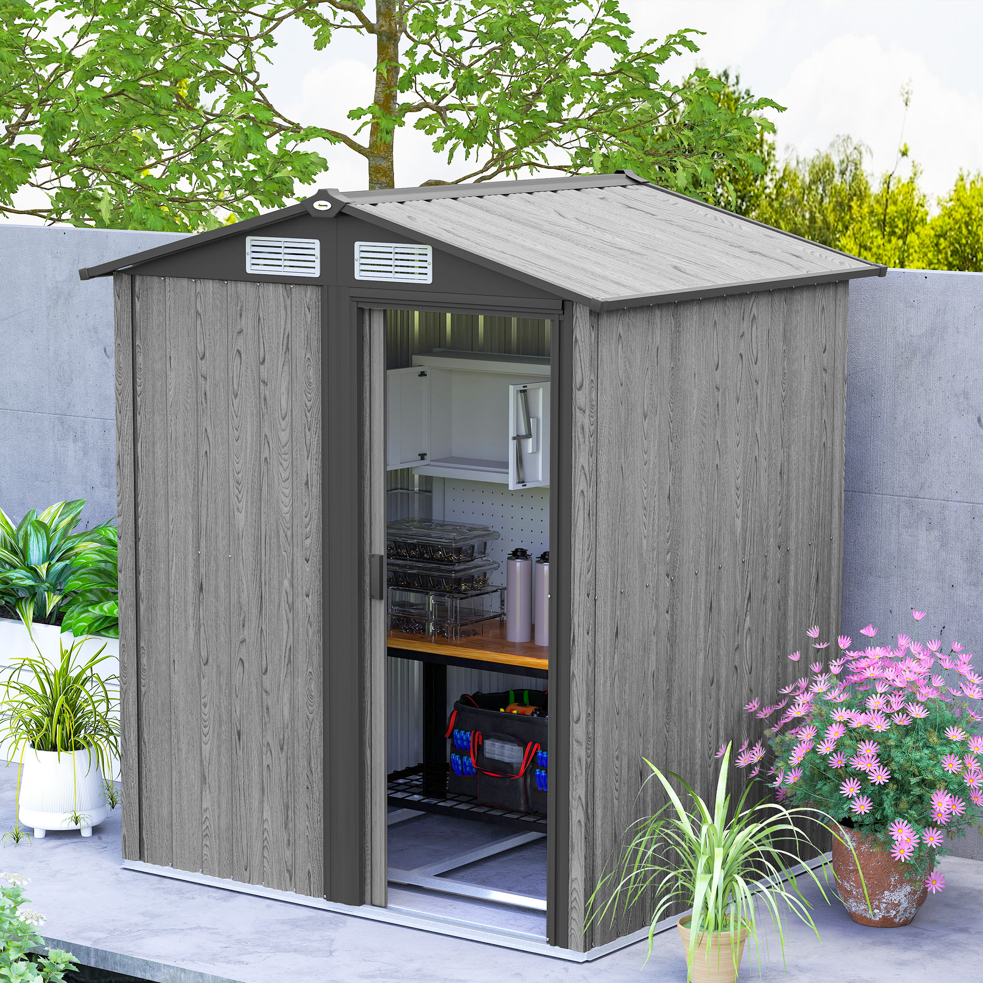4.3 X 5ft Outdoor Garden Storage Shed-Grey Wood Effect — image 4