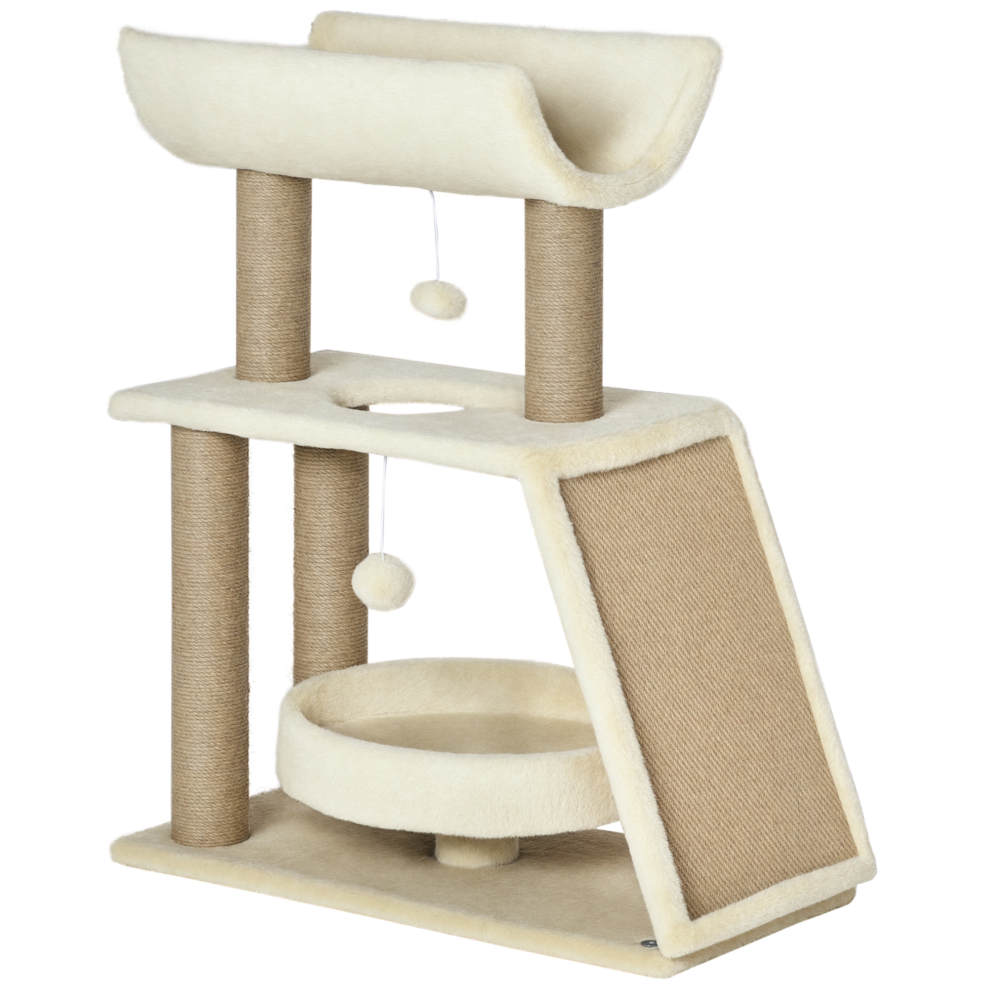 Cat Tree Tower,with Scratching Posts,Pad,Bed,Perch,Toy Ball-Light Brown