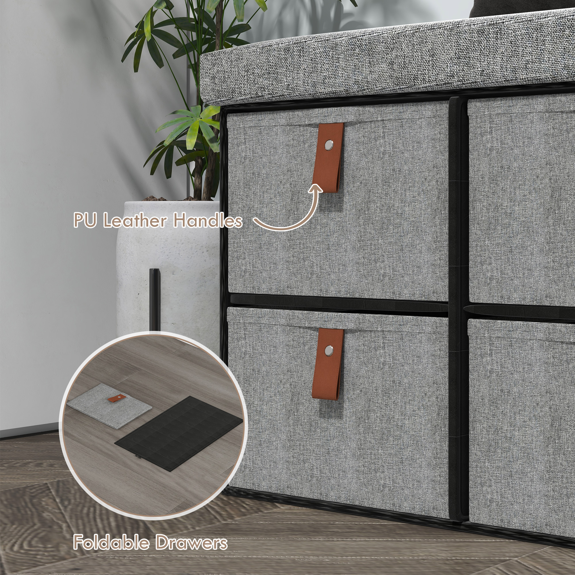 Shoe Bench With Seat,Shoe Storage Cushion And 6 Fabric Drawers — image 4