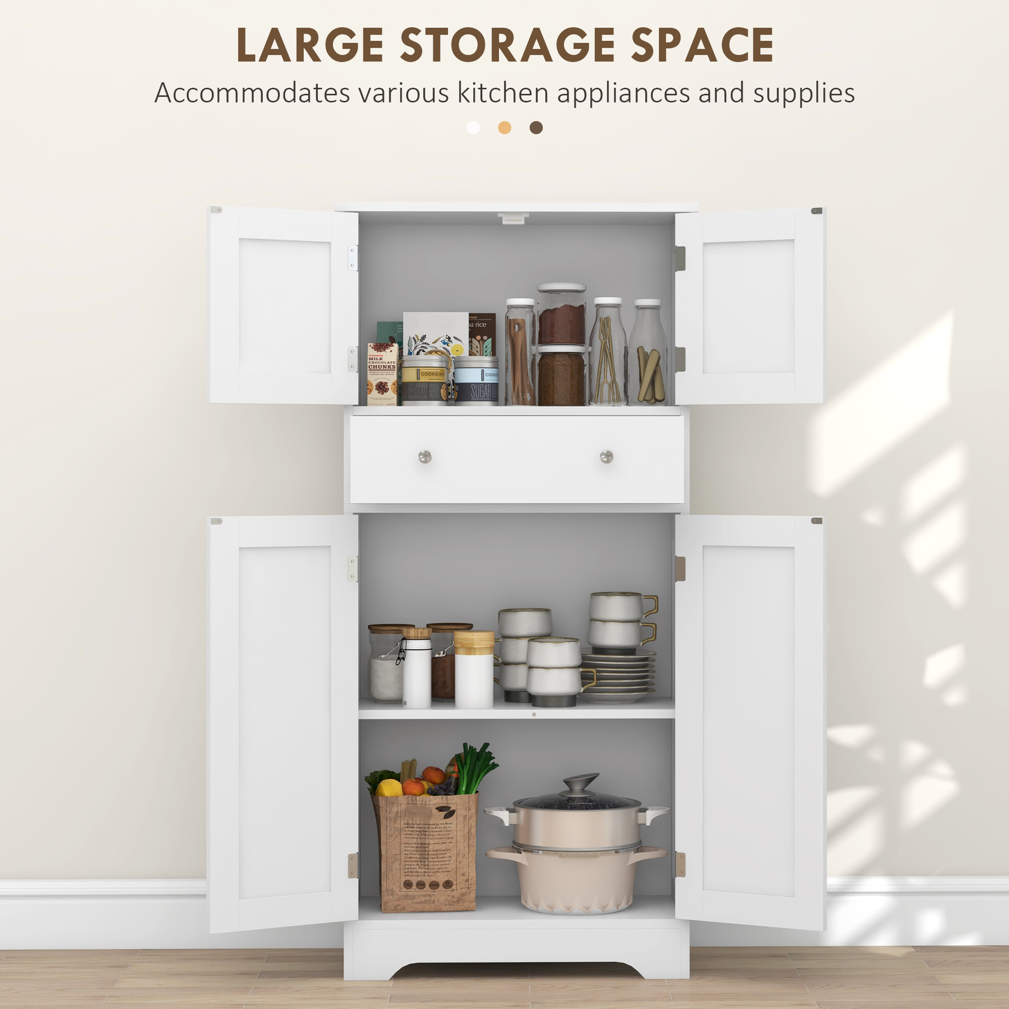 Multi-storage freestanding kitchen cabinet-white