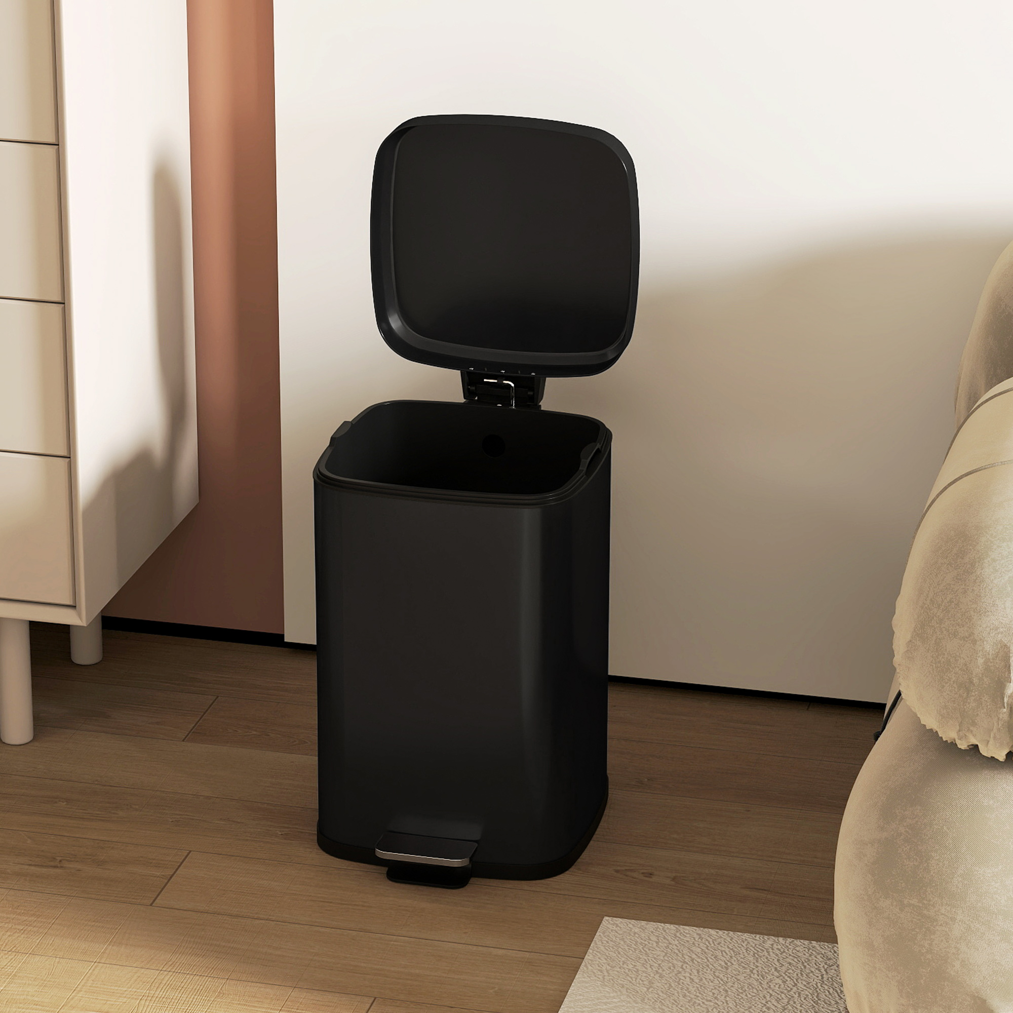 20l modern boxy metal home kitchen bin-black