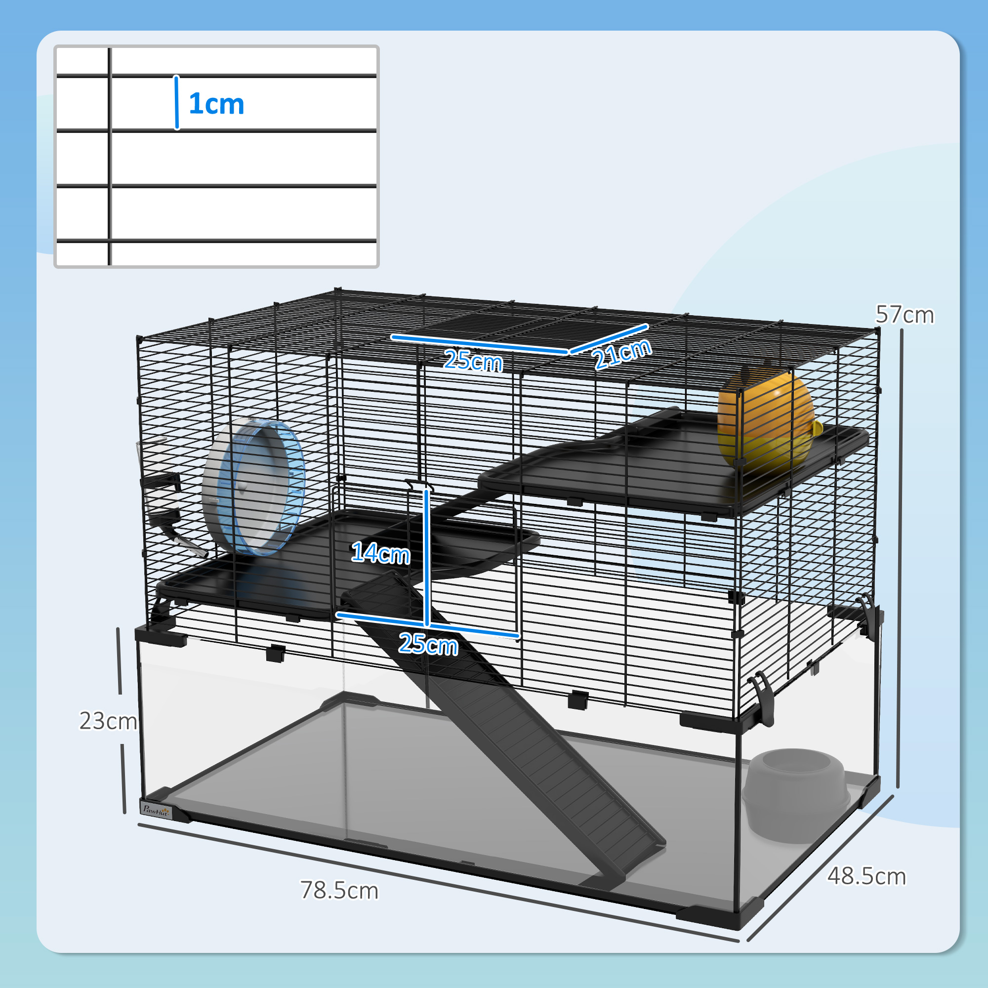 3 Tiers Hamster Cage,Gerbil Cage With Deep Glass Bottom,Non-Slip — image 3