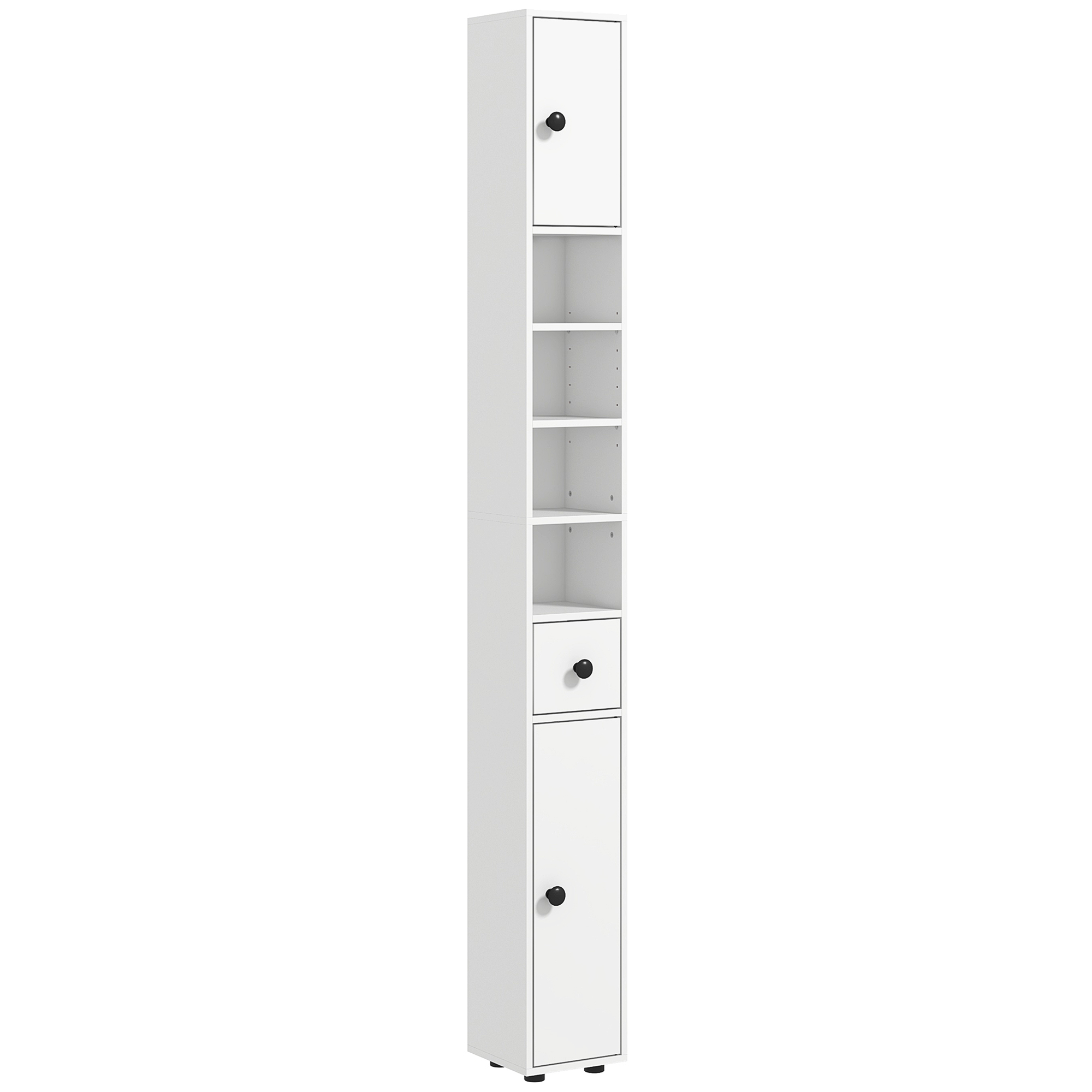 180cm Slim Bathroom Cabinet,with Drawer,Shelves And Cupboards-White — image 5