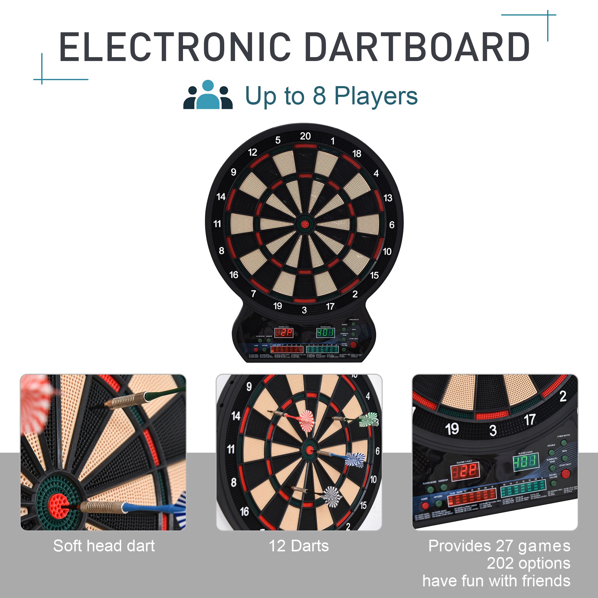 Electronic Hanging Dartboard LED Digital Score Set 27 Games And 202 Variations — image 5