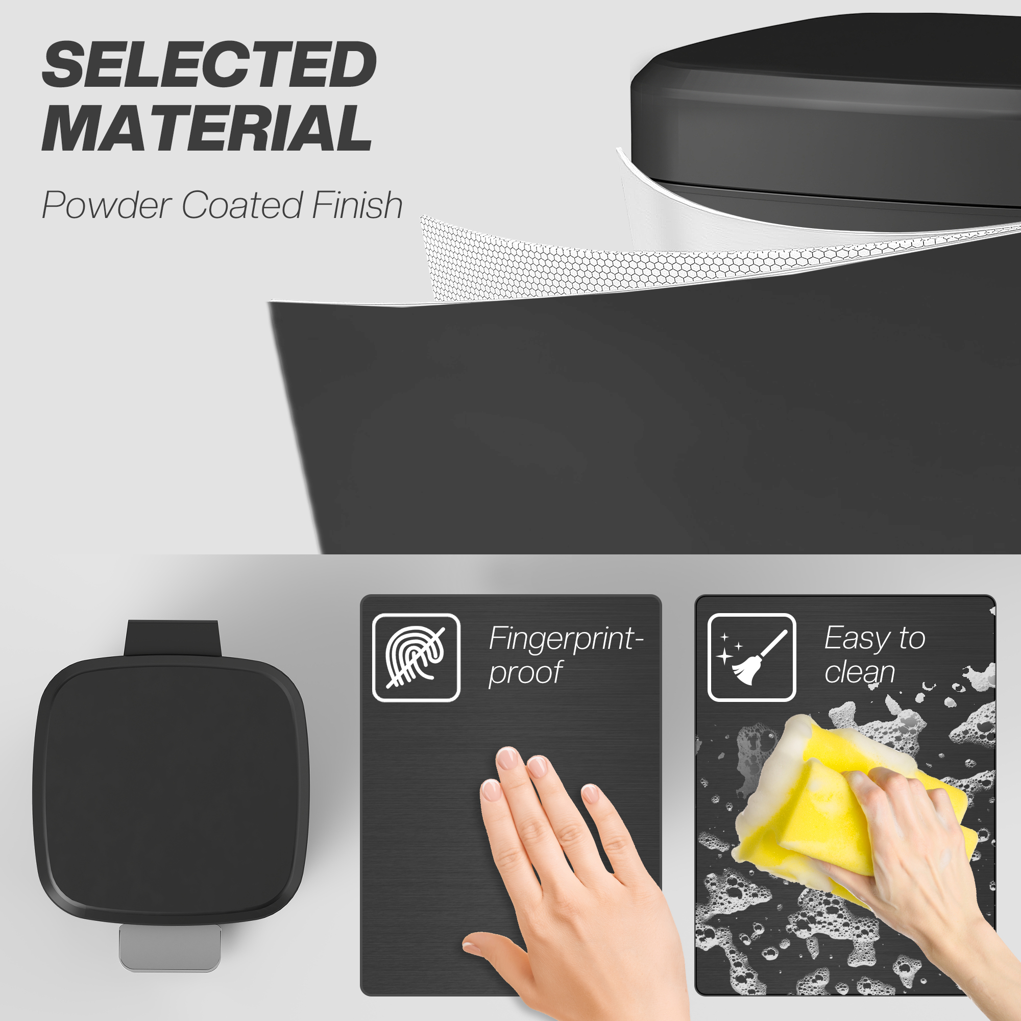 20l modern boxy metal home kitchen bin-black