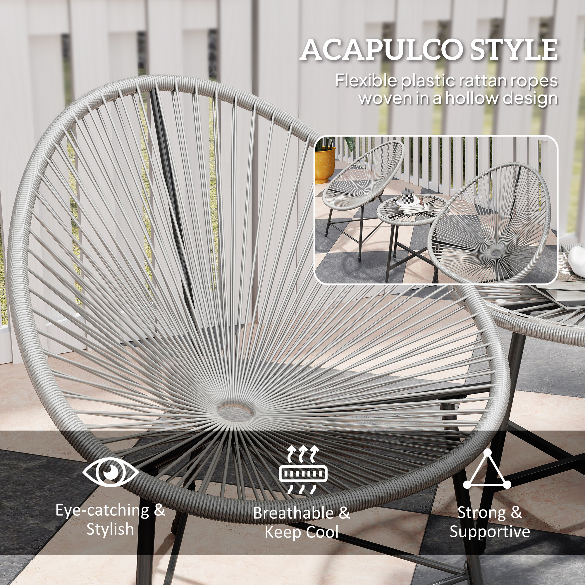 3 Pieces Rattan Bistro Set,Garden Set With Acapulco Chairs And Glass Top — image 2