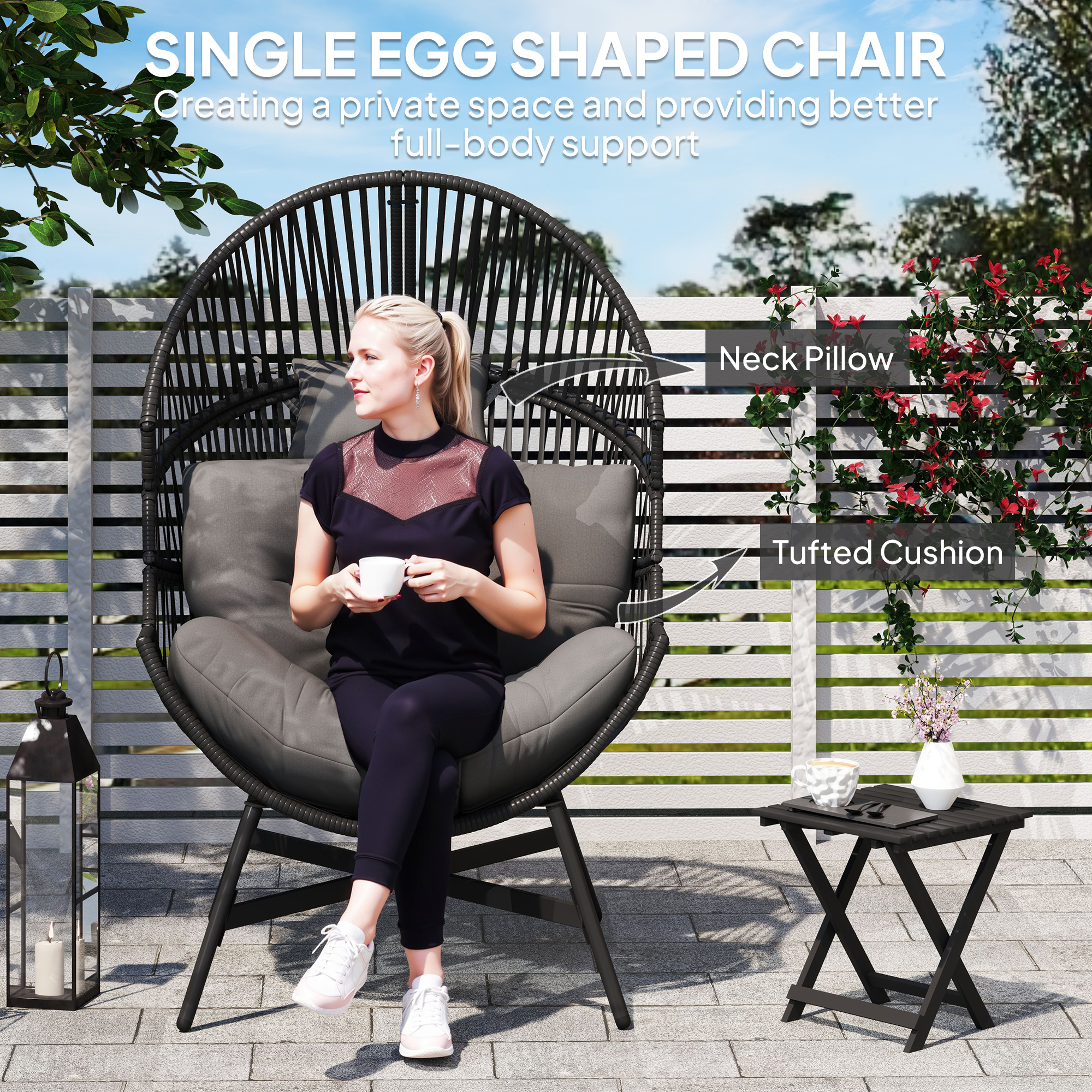 Rattan Egg Chair,Oversized Freestanding Garden Chair With Thick Tufted — image 2