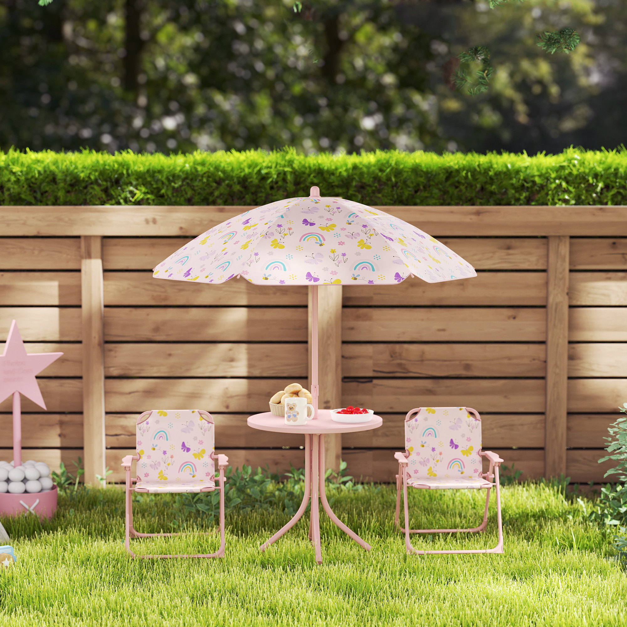4-Piece Kids Garden Table And Chair Set With Adjustable Parasol,Folding — image 2