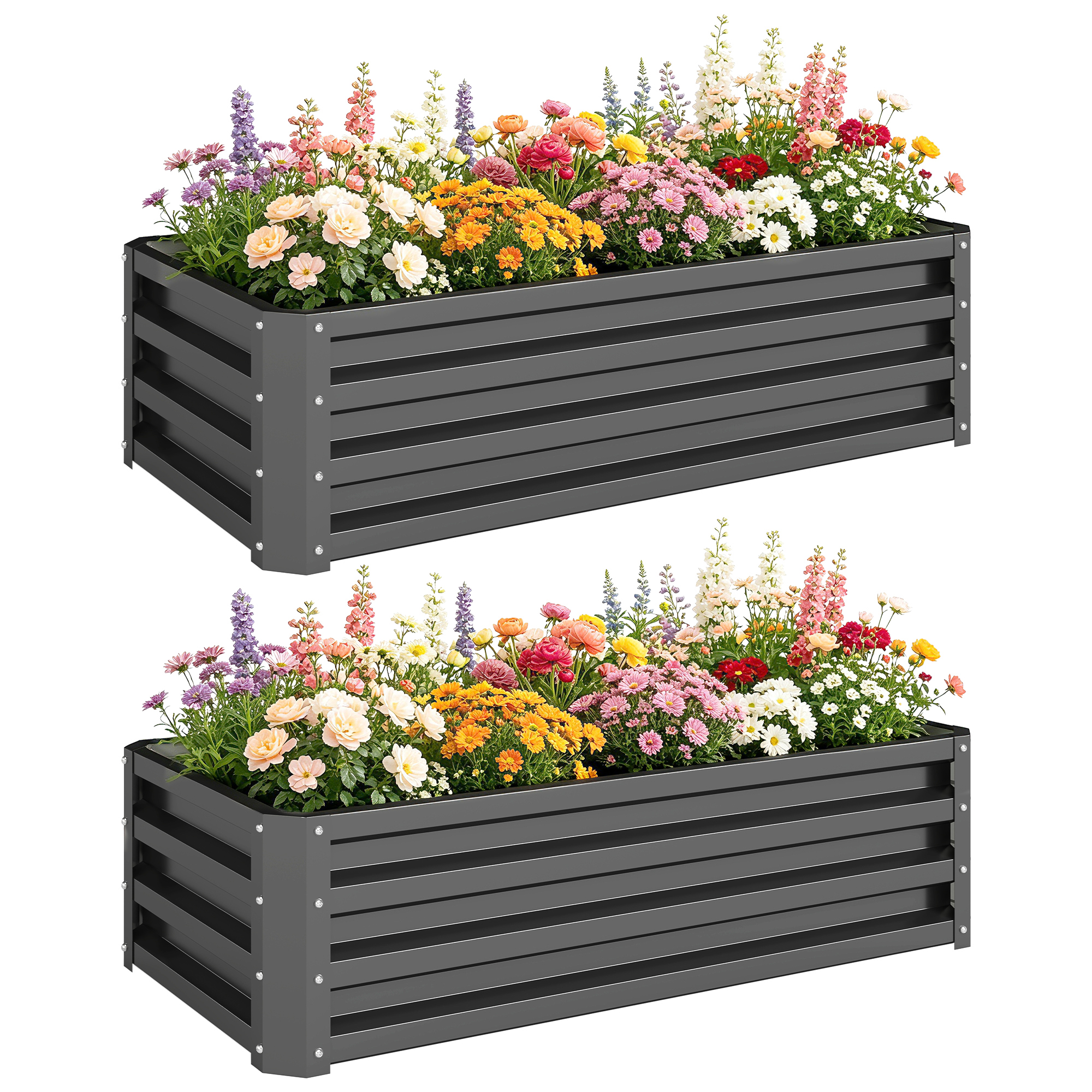 Set Of Two 110 X 50cm Steel Planter Boxes- Dark Grey — image 3