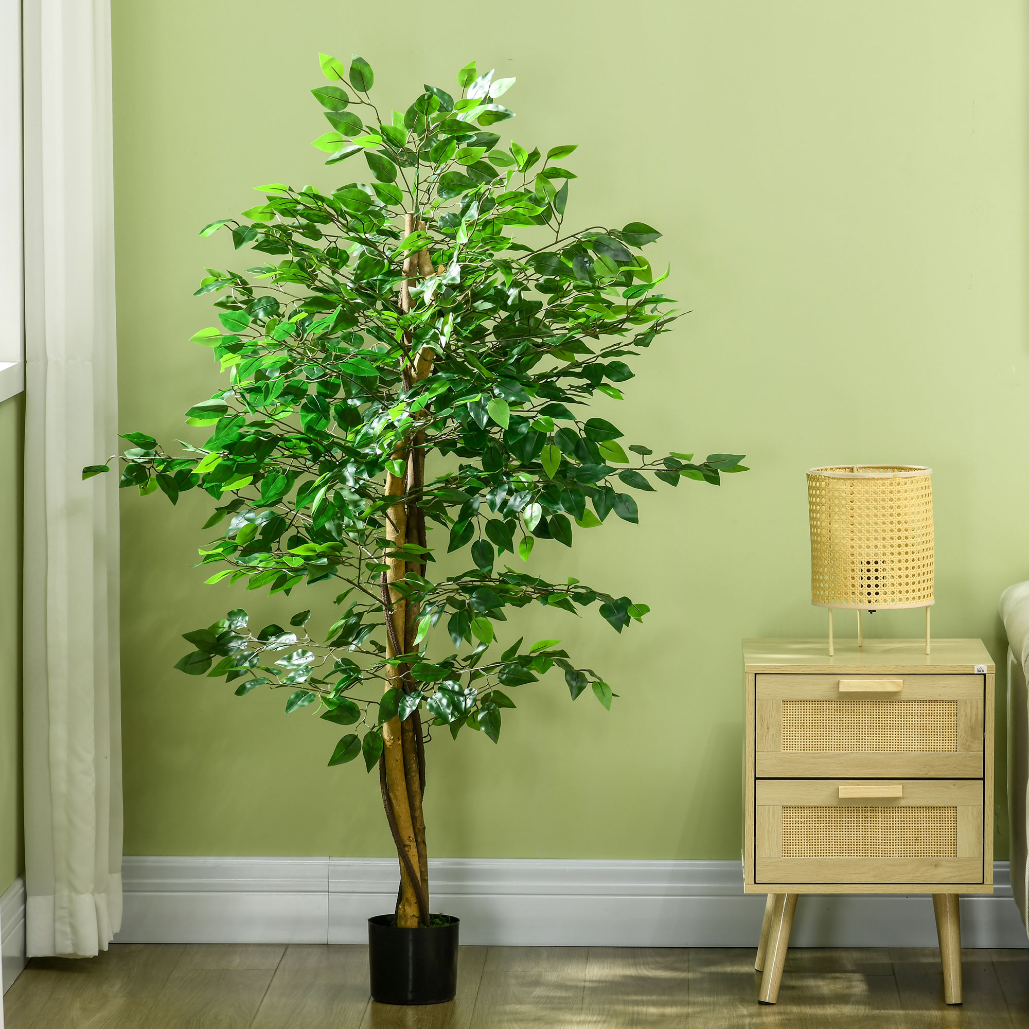 Artificial Ficus Tree,with Weighted Plant Pot-Green