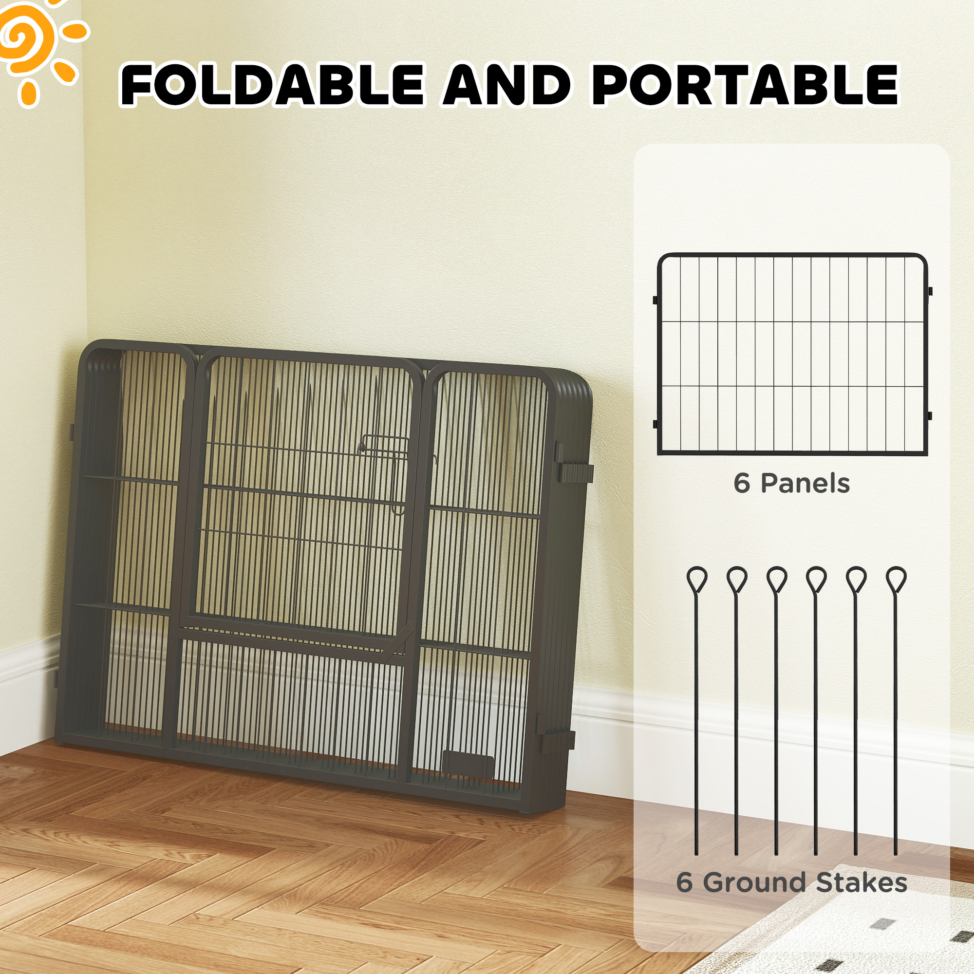6 Panels Dog Playpen,Portable Detachable Puppy Pen With Door,for Small Dogs,60cm High,Grey — image 1