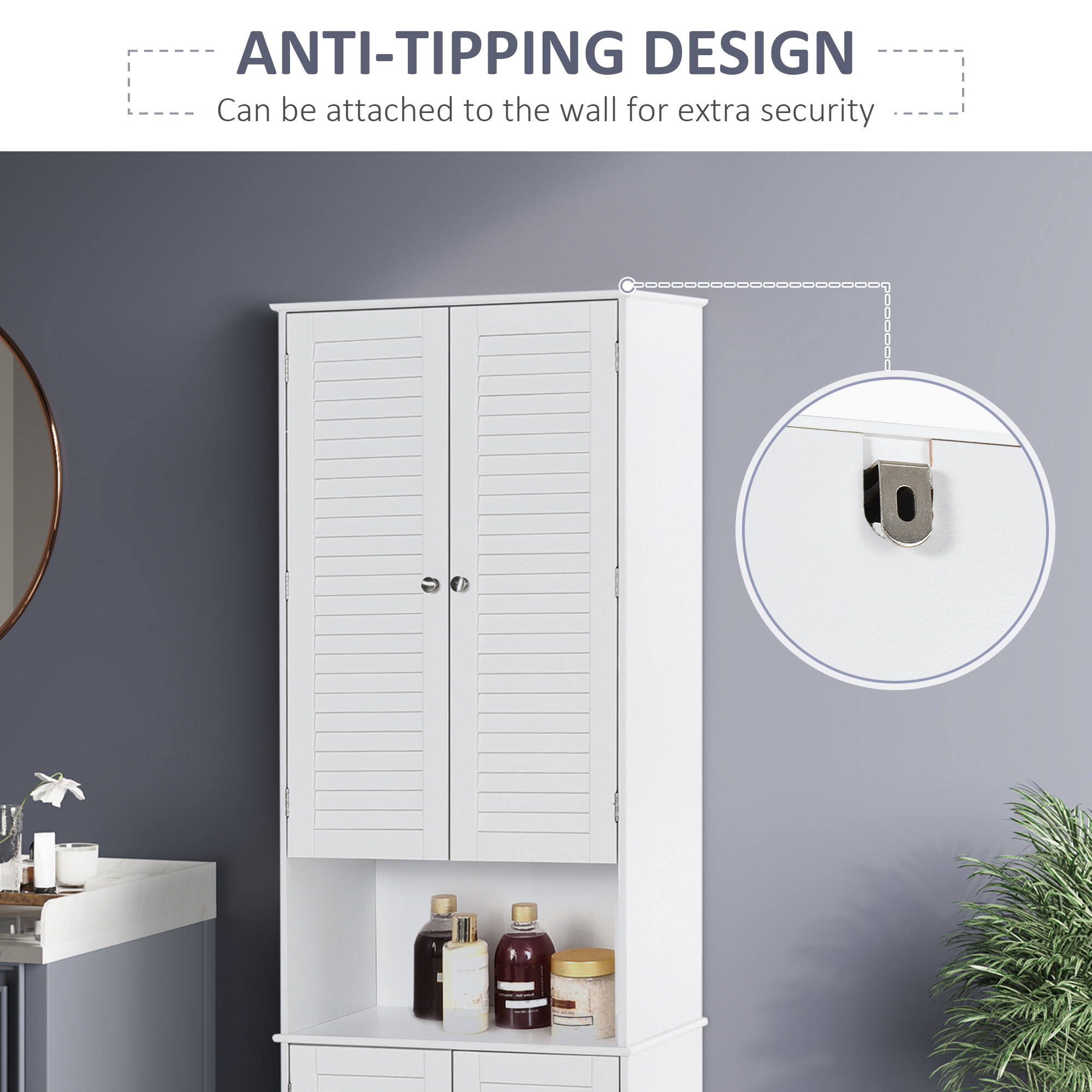 Tall Freestanding Bathroom Cabinet Retro Shutters 3 Compartments Shelves — image 2