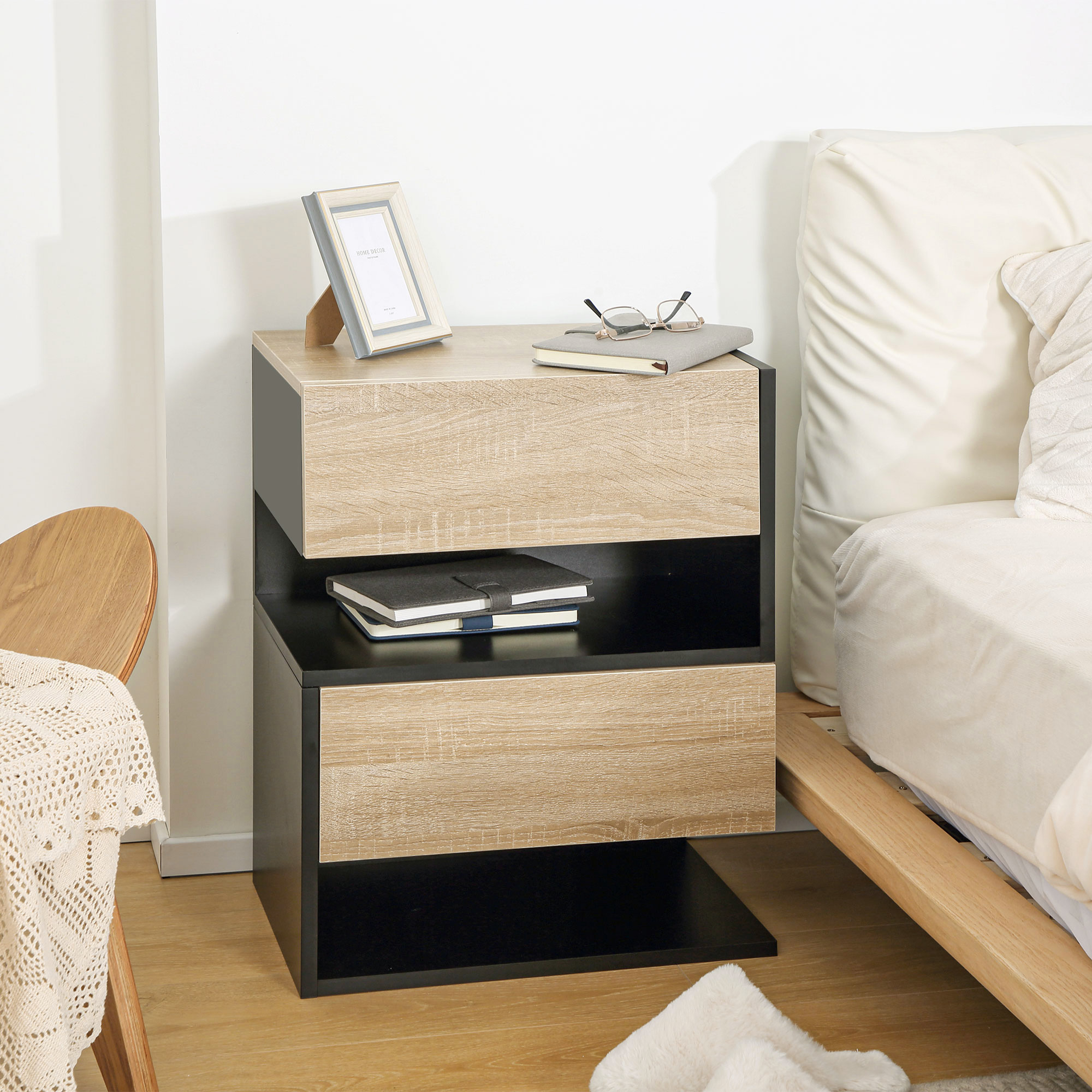 Floating Bedside Table Set Of 2,Wall Mounted Cabinet With Drawer And Open — image 3