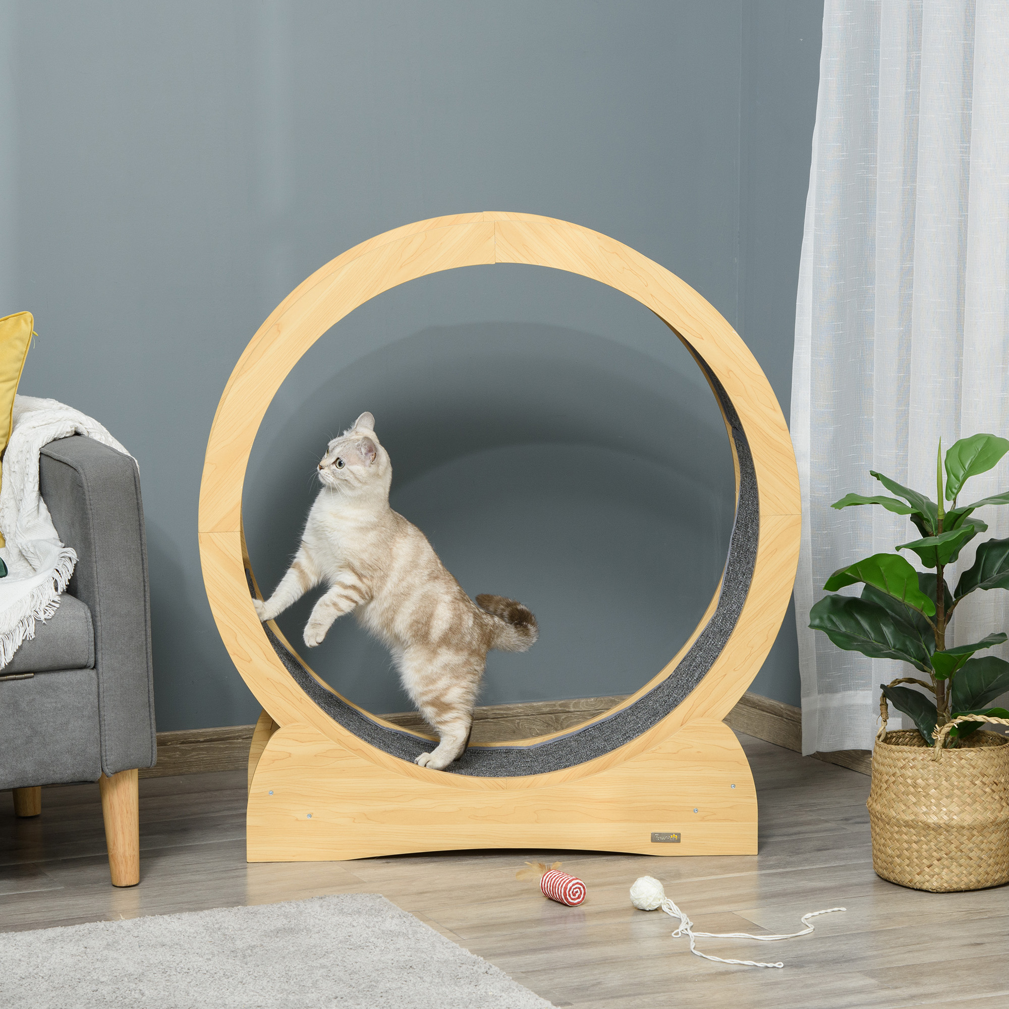 30" Wooden Cat Running Wheel With Brake,Natural Wood Finish — image 4