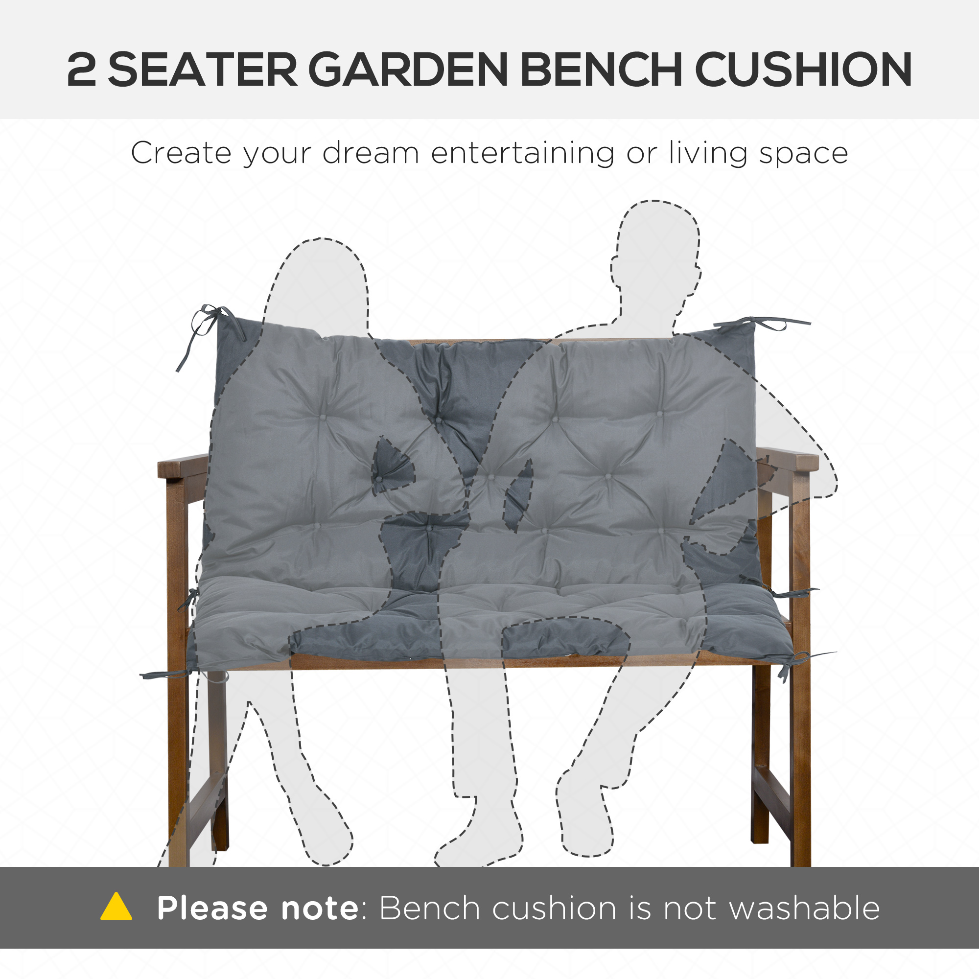 2 Seater Bench Cushion,Garden Chair Cushion With Back And Ties For Indoor