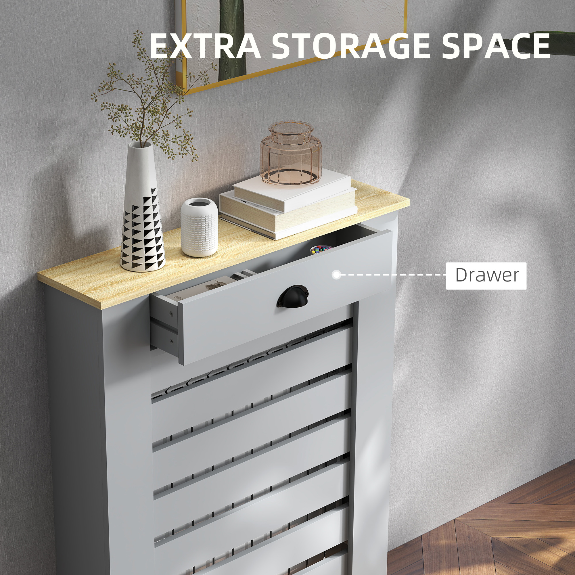 95.5H X 78Wcm Radiator Cover,with Drawer-Grey — image 2