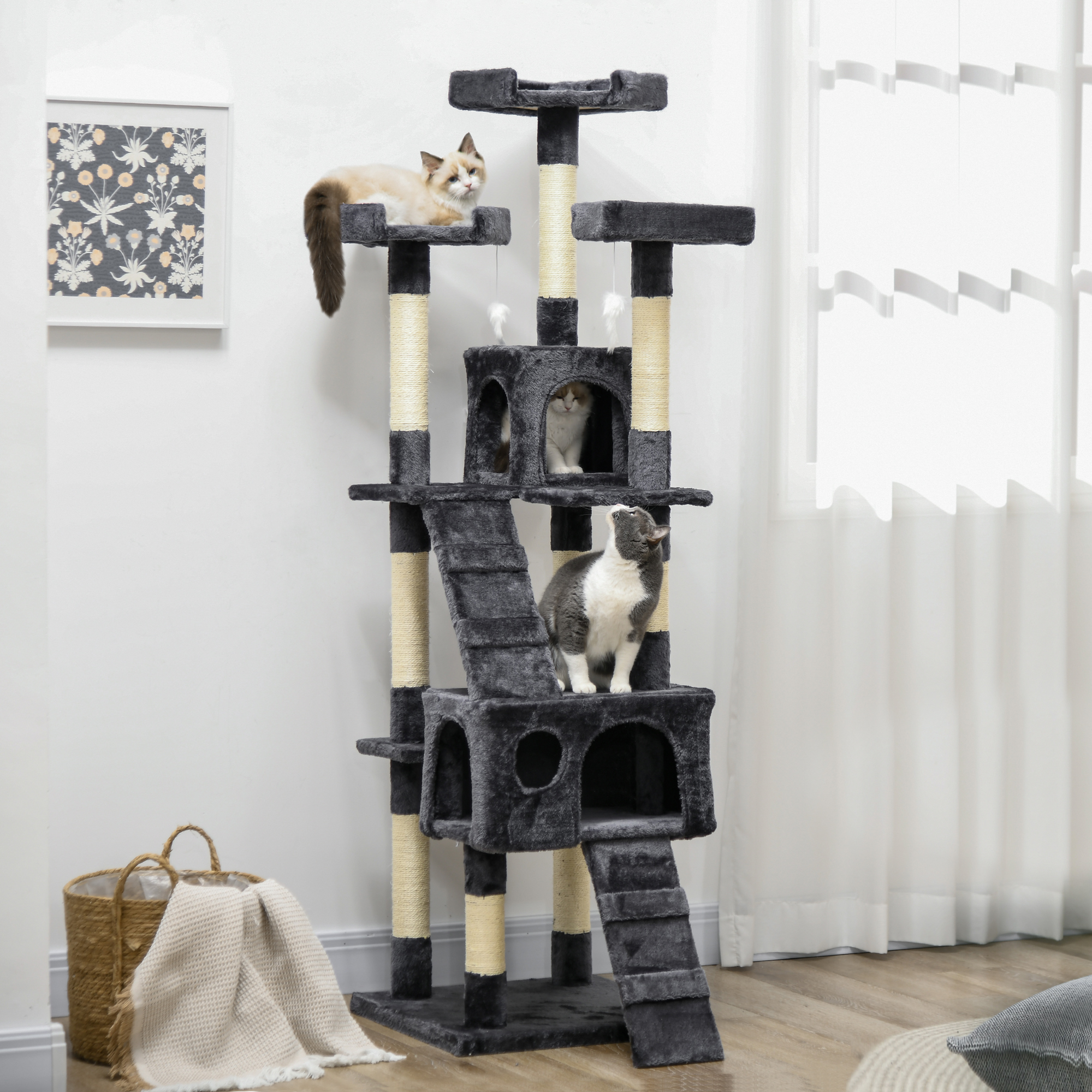 173cm Cat Tree Scratching House,Activity Play Centre,Charcoal Grey — image 2
