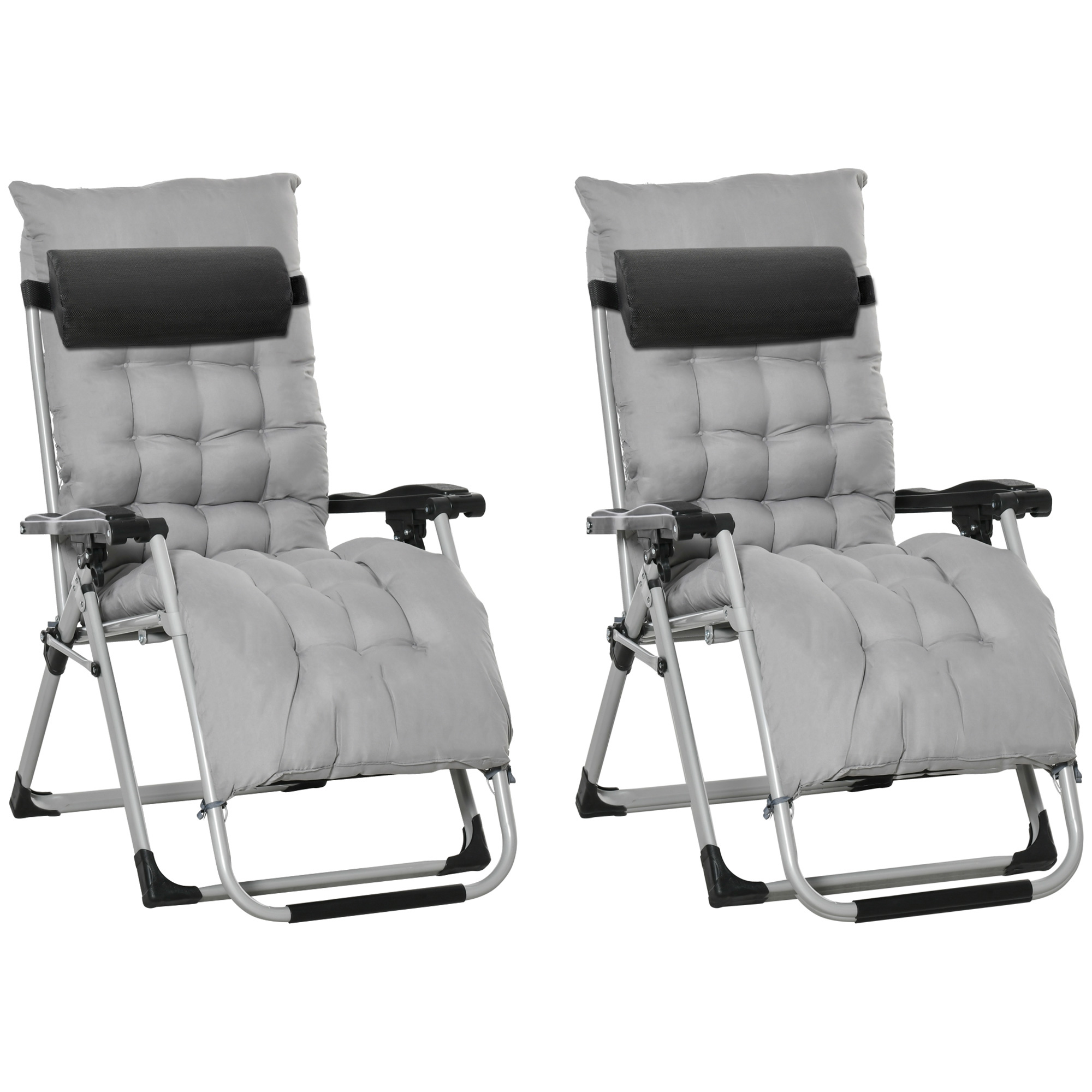 2 Piece Reclining Zero Gravity Sun Loungers With Cushions,Light Grey — image 3