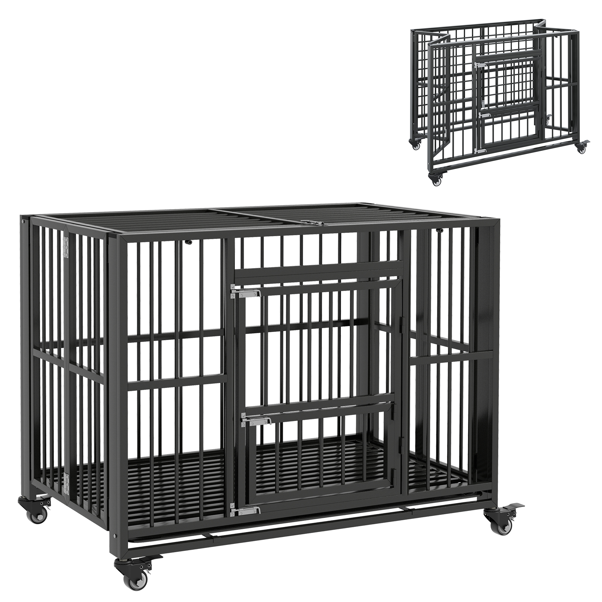 43IN Heavy Duty Dog Crate,Foldable Cage,with Openable Top,Locks,Removable — image 6