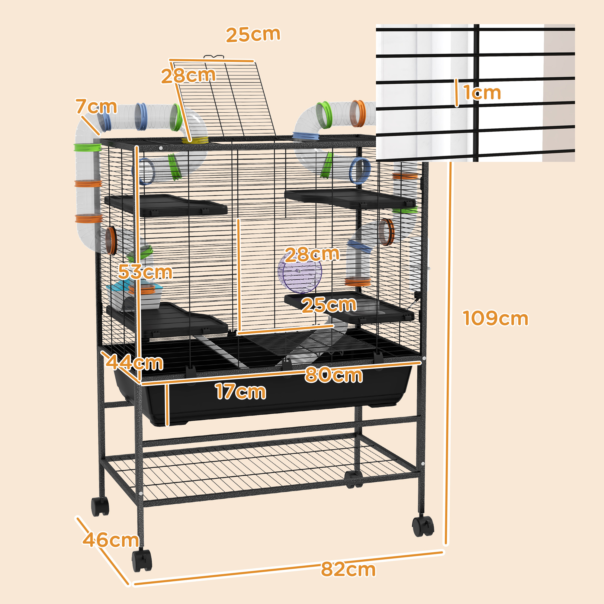 Large Hamster Cage,Gerbil Cage With Tubes,Storage Shelf,Ramps,Platforms,Running Wheel-Black detail photo 8