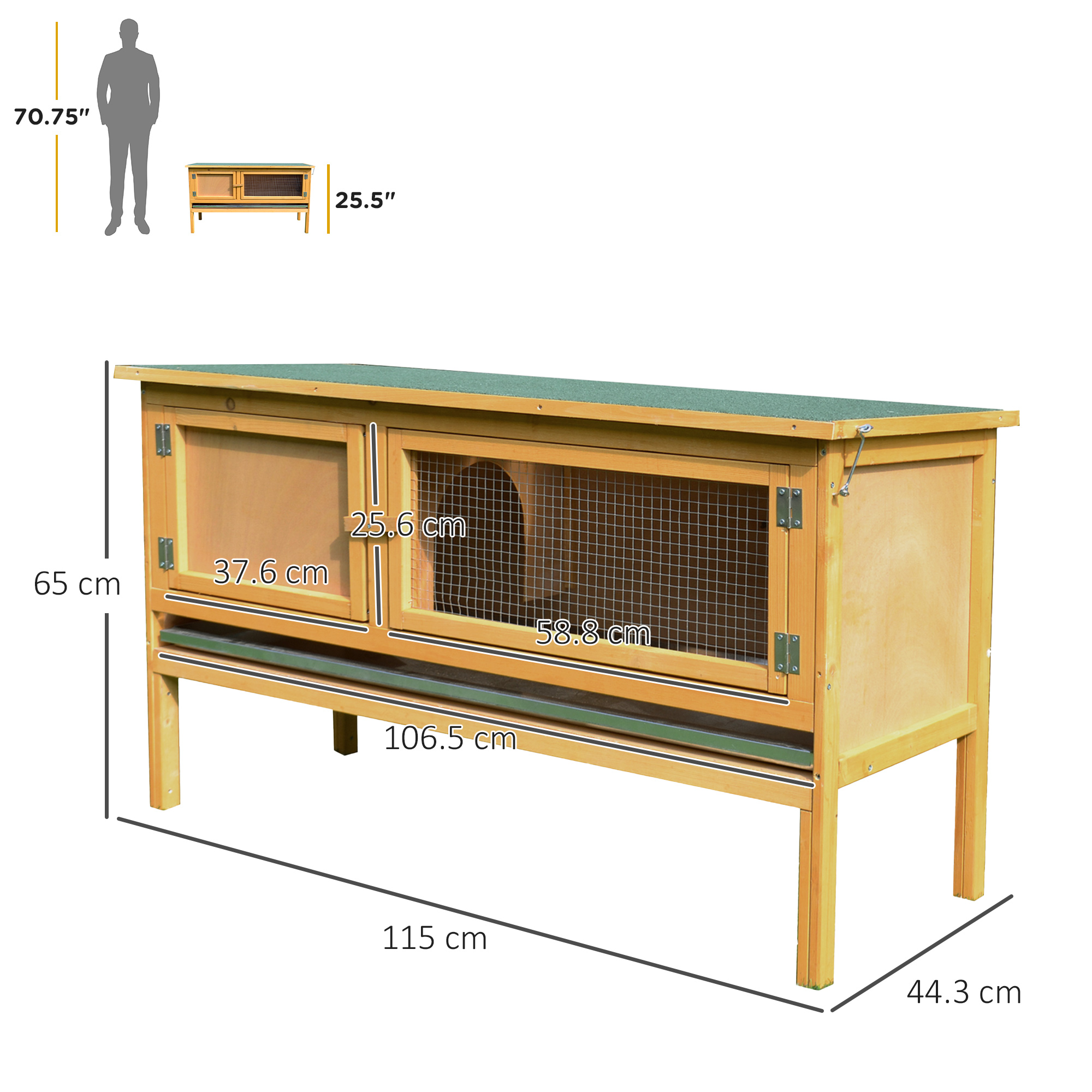 Rabbit Hutch Outdoor Guinea Pig House Small Animal Bunny Cage W/ Openable