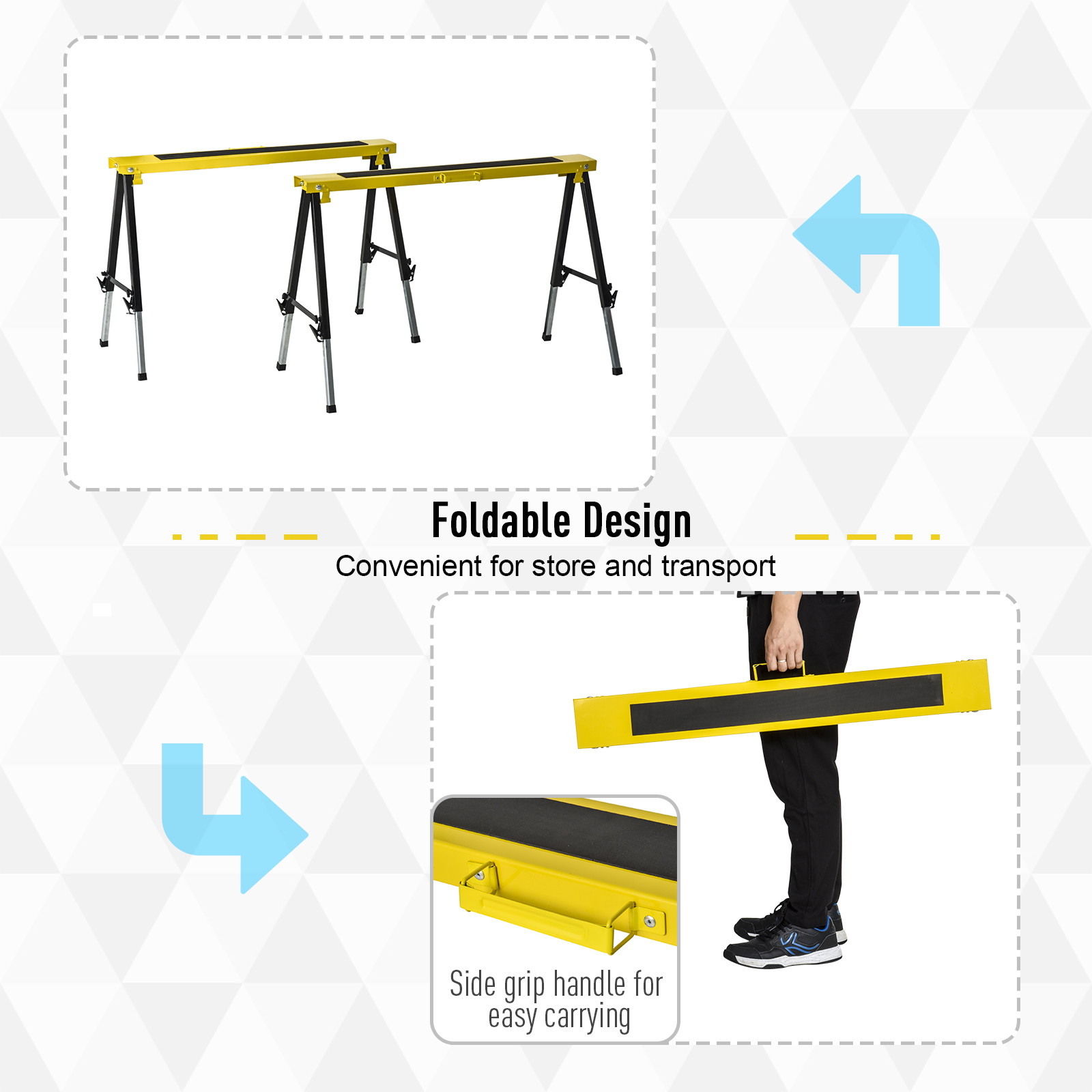 2PCS Saw Horse Twin Pack Folding Workbench Adjustable Metal Trestle Stands — image 5