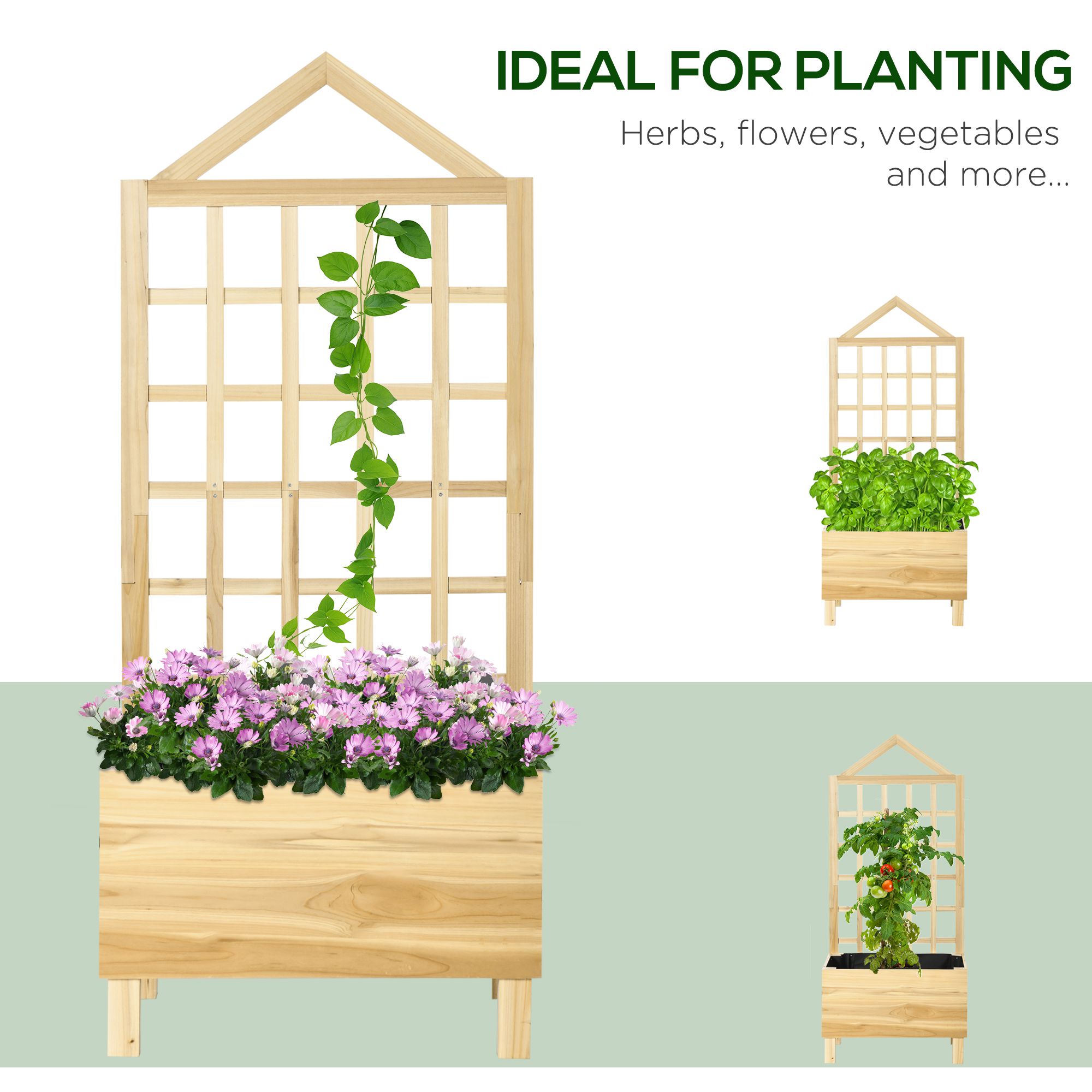 Garden Planters With Trellis For Vine Climbing,Distressed Wooden Raised — image 5