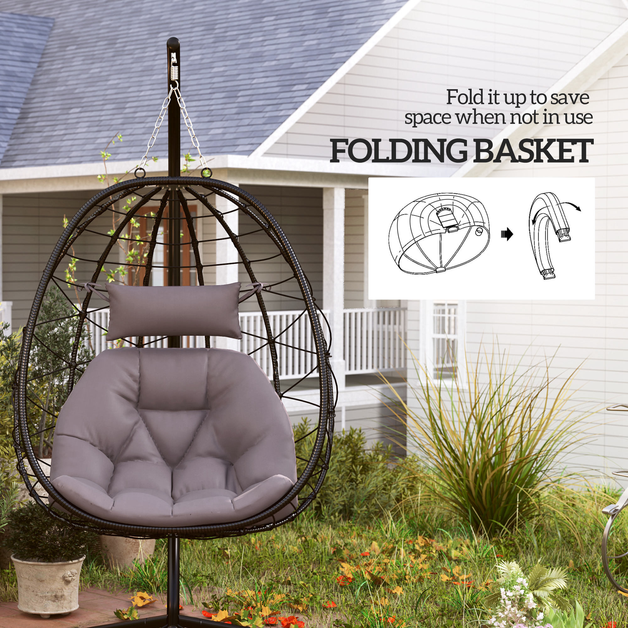 Hanging Egg Chair Outdoor Indoor Garden Swing With Folding Basket,Thickened — image 2