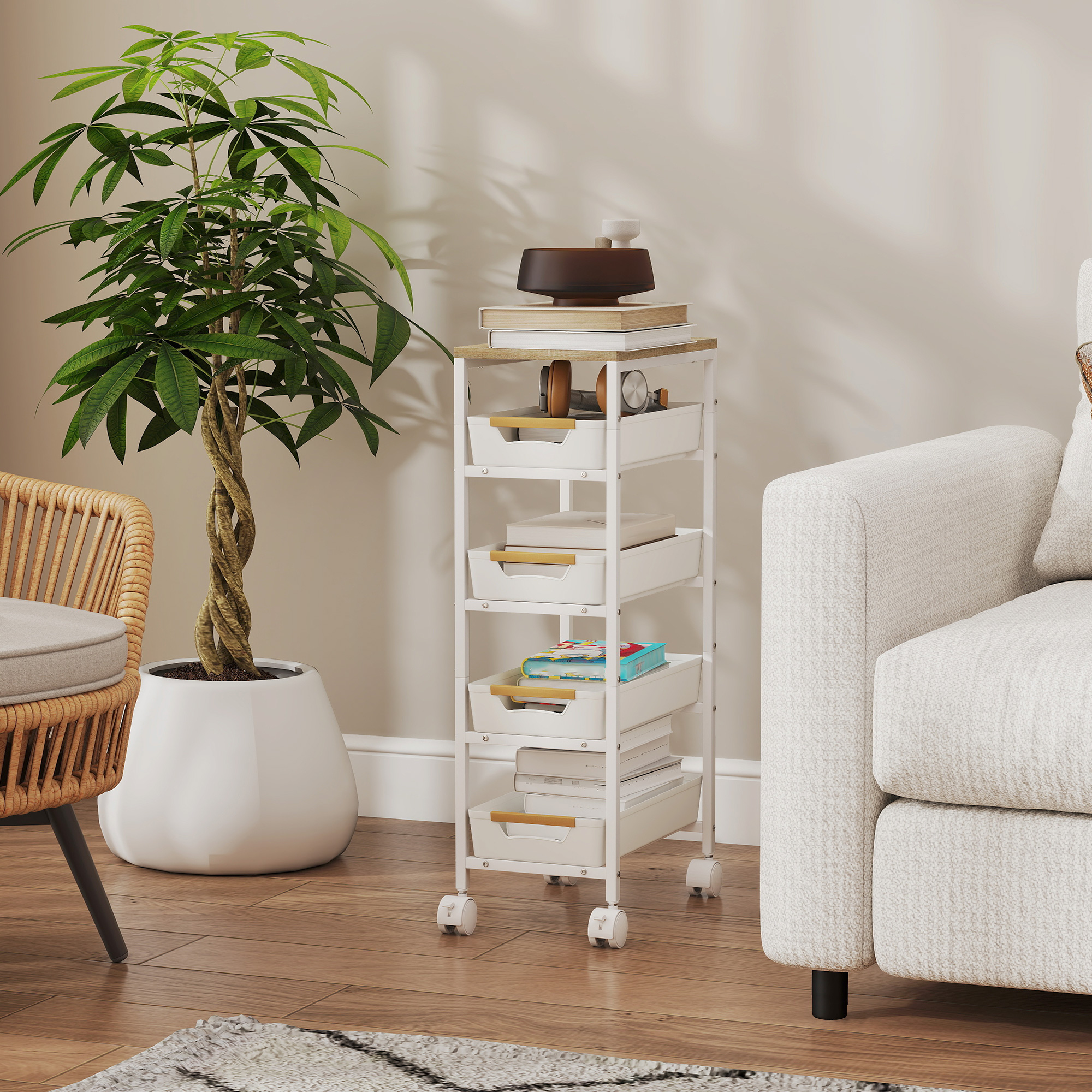5-Tier Storage Trolley On Wheels-White — image 2