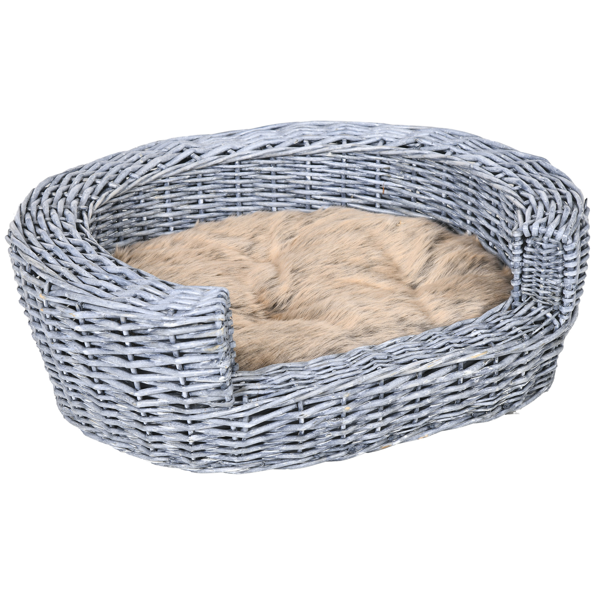 Wicker Pet Bed Willow Dog Cat Sofa Couch Puppy Basket With Cushion Grey 57L X — image 3