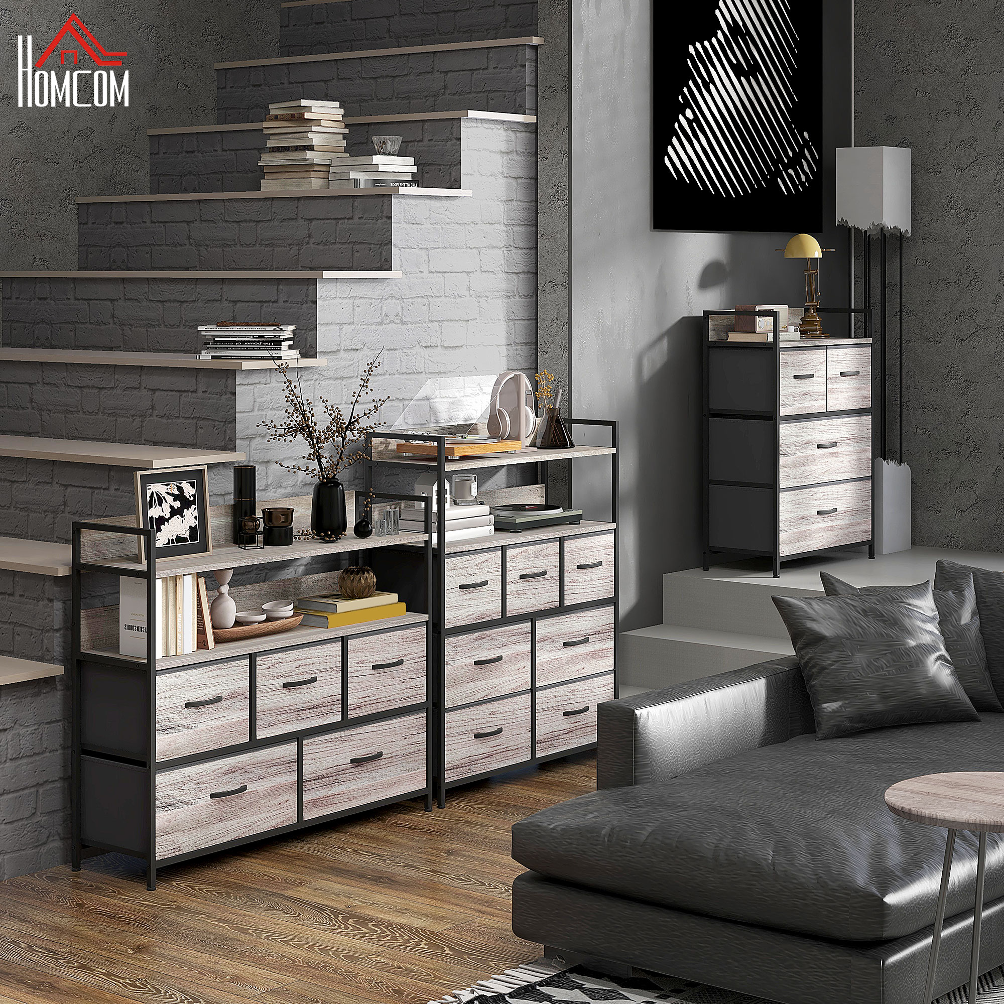 Rustic Chest Of Four Fabric Drawers-Grey Wood Effect — image 2