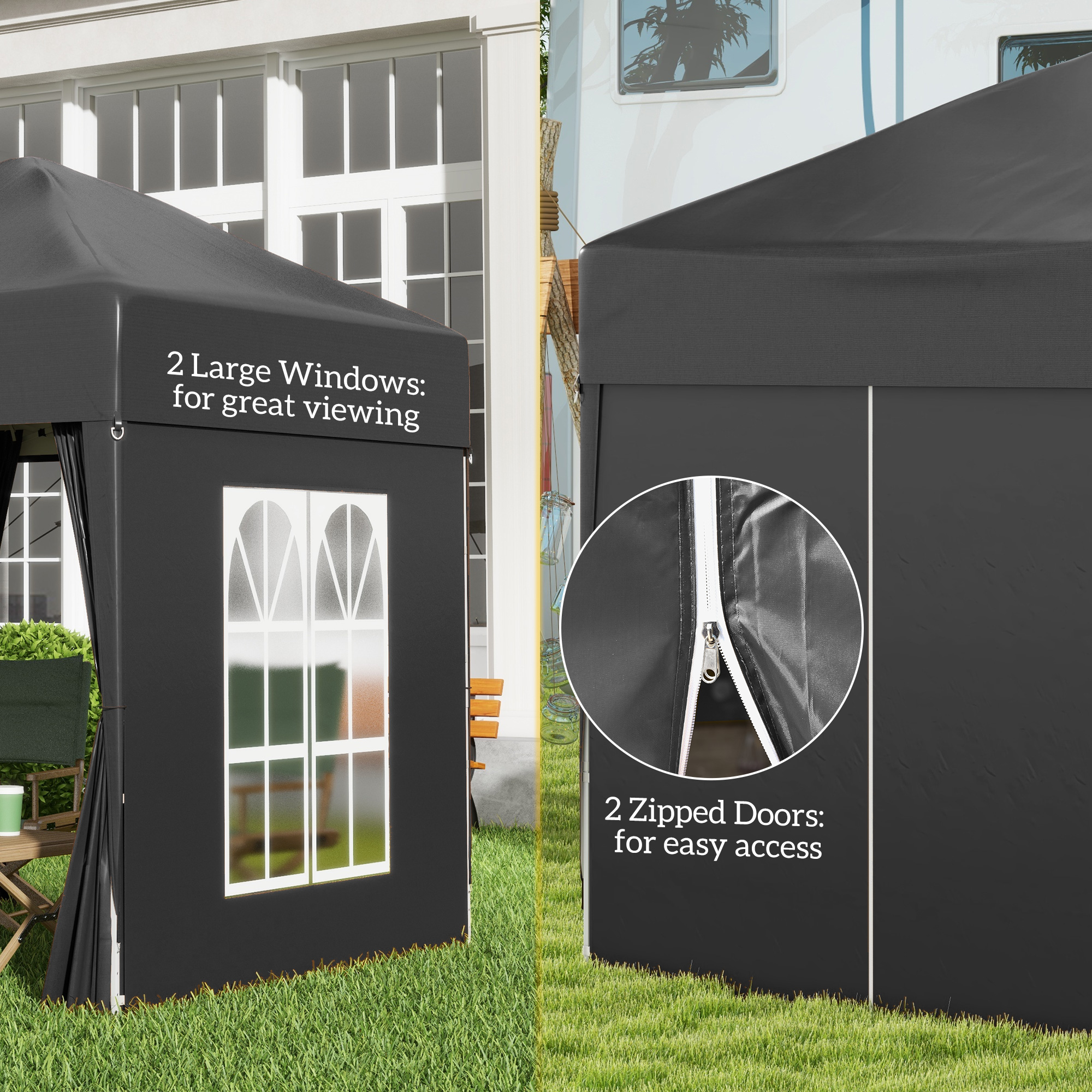 2x2m Pop-Up Gazebo,with Curtain Walls And Windows,Black — image 4