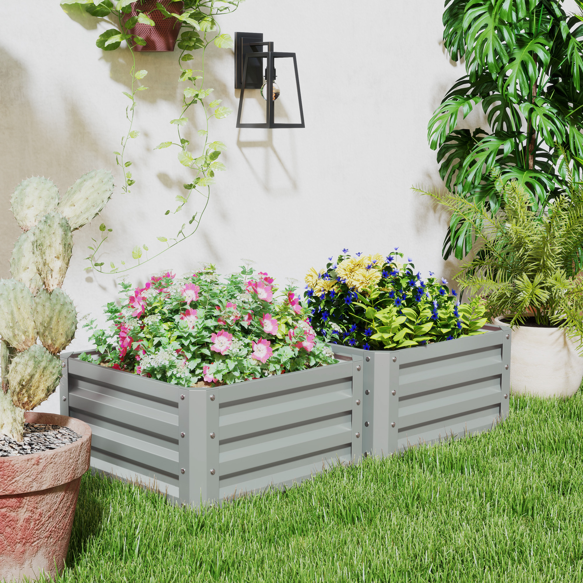 Set Of Two 60 X 60cm Steel Planter Boxes-Light Grey — image 4