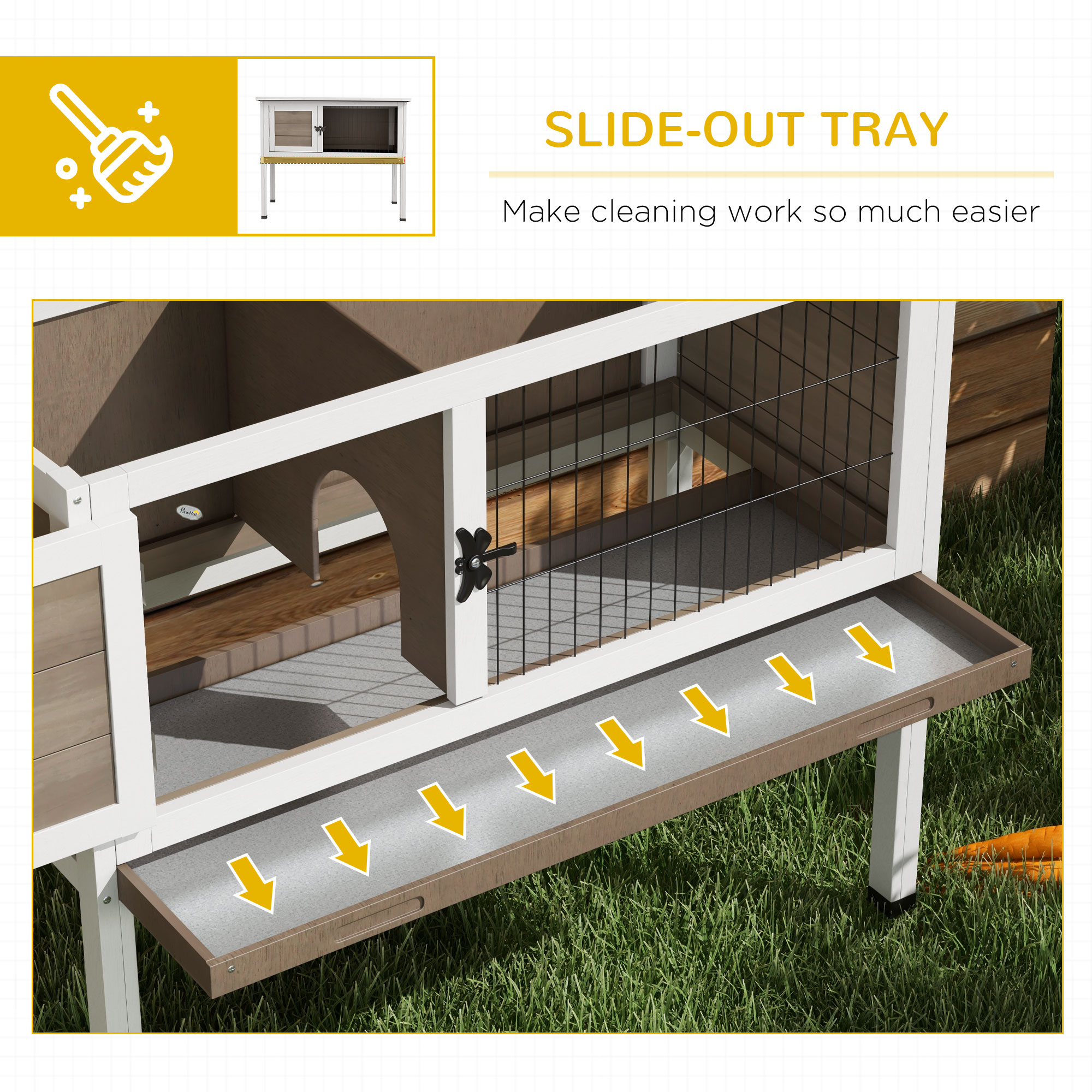 Wooden Guinea Pig Hutch,Small Animal Cage With Slide-out Tray,Openable Asphalt Roof,84 X 43 X 70cm,Brown detail photo 3