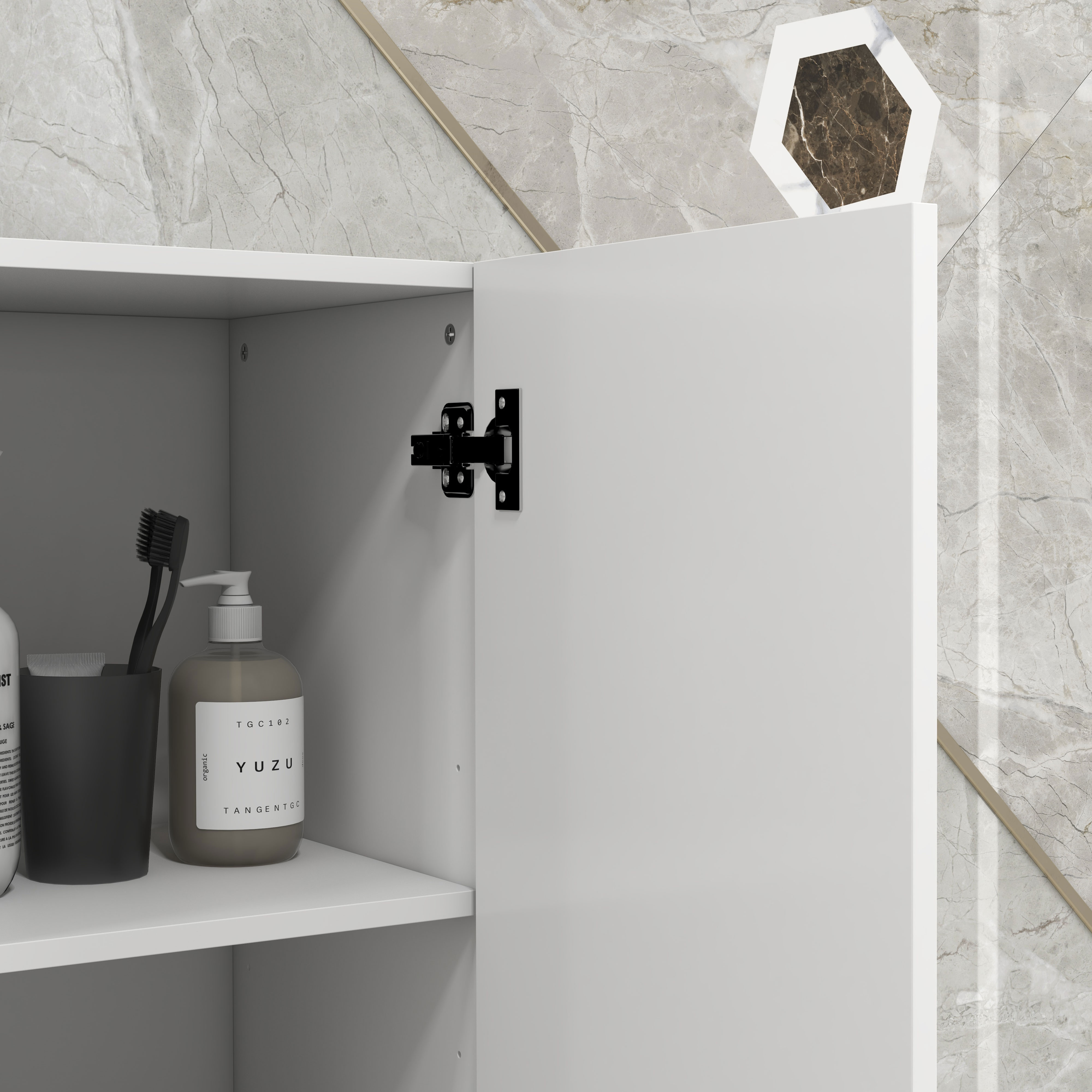 Multi-Storage Slim Bathroom Cabinet-High Gloss White — image 4