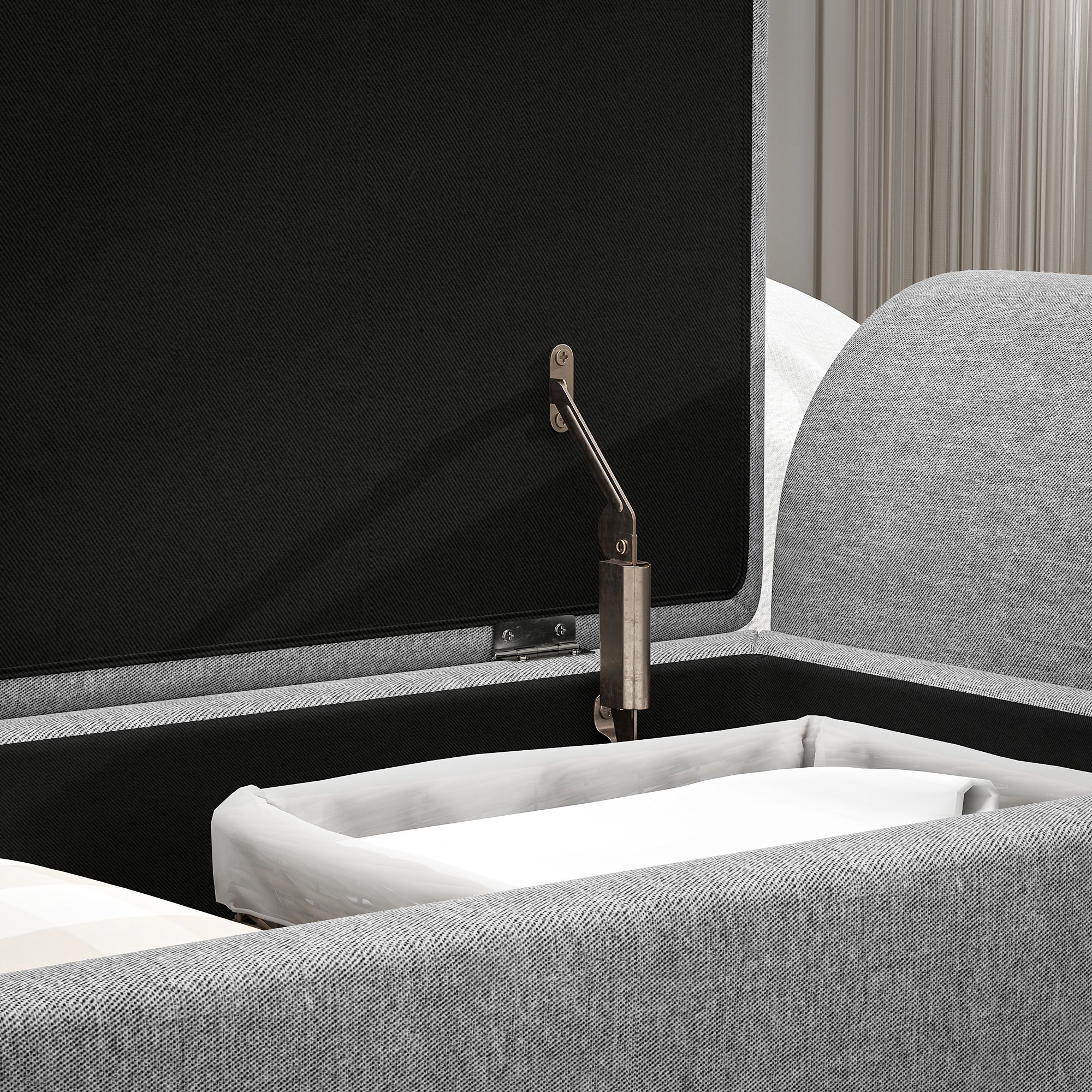 Storage Ottoman With Armrest,Upholstered Linen Bench,Window Seat Rubberwood — image 3