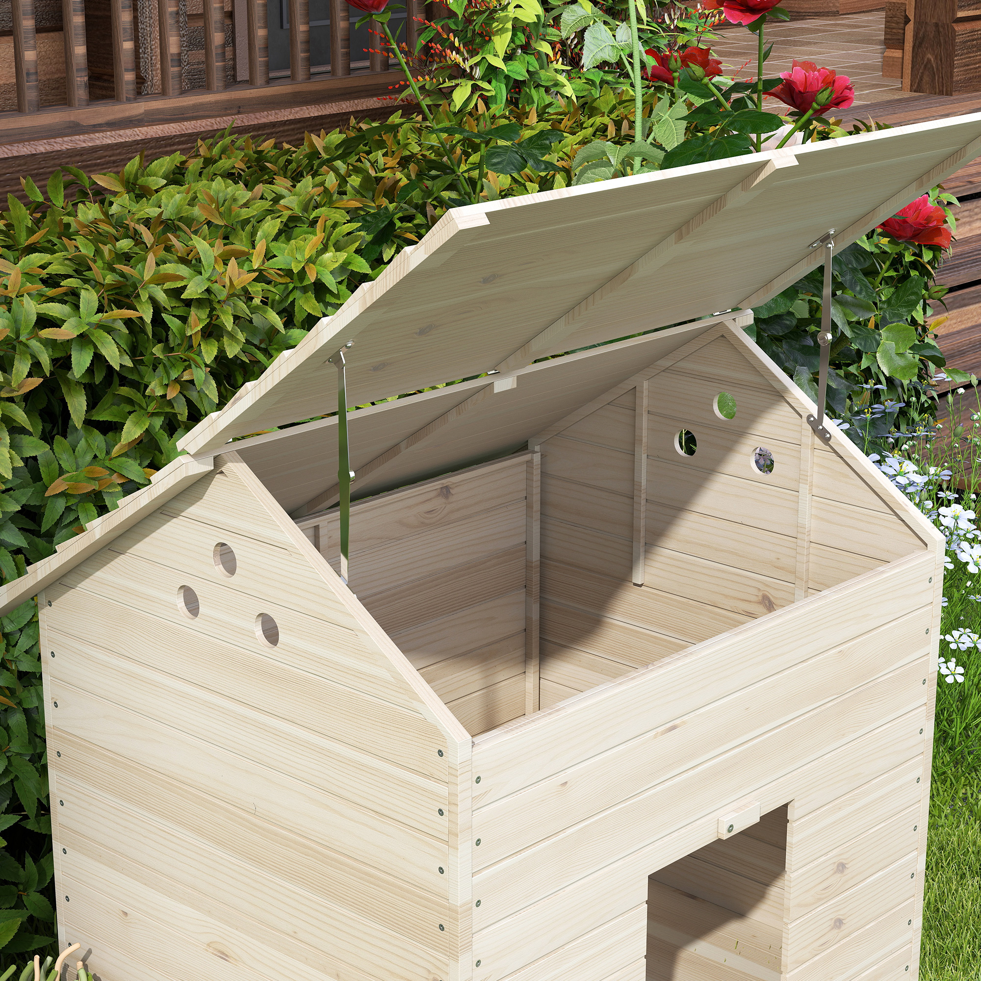 Wooden Duck House Poultry Coop For 2-4 Ducks With Openable Roof Raised Feet Air