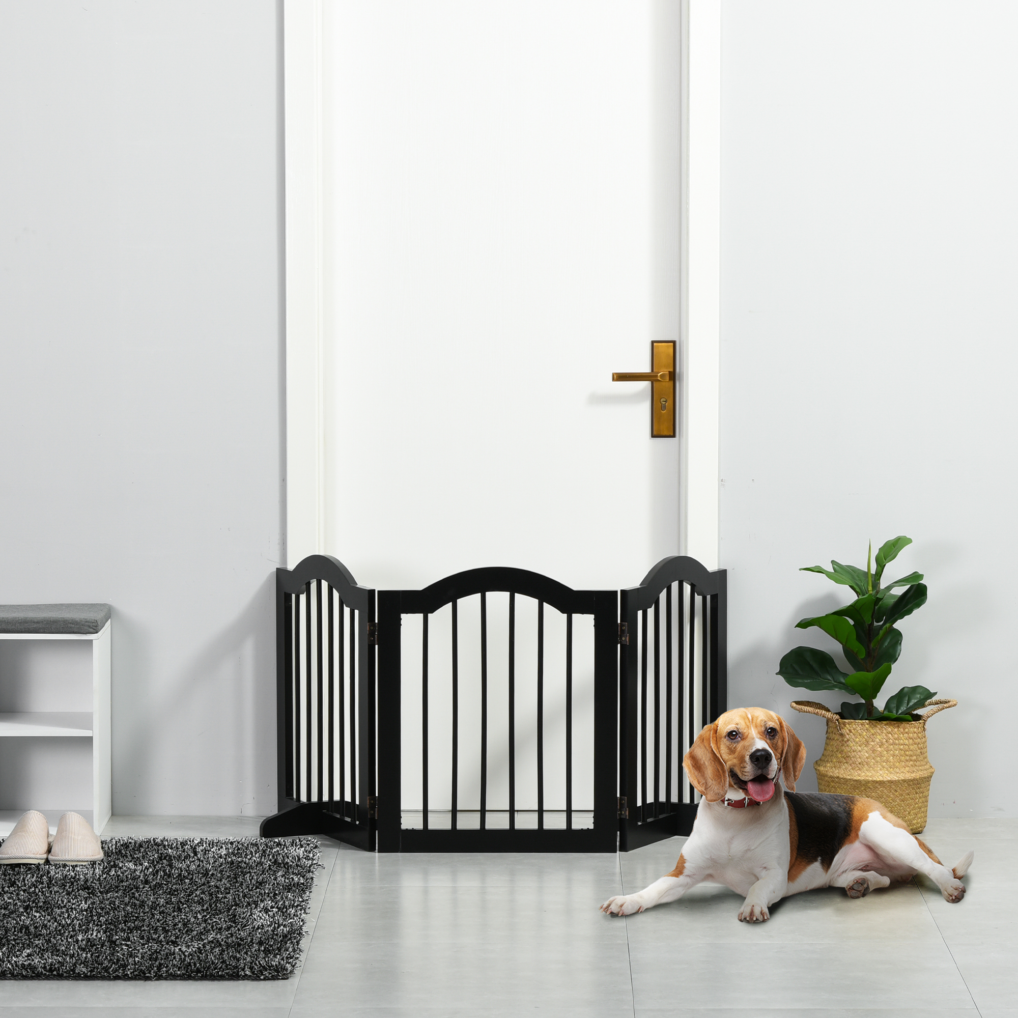 Freestanding Pet Gate Wooden Dog Gate With Support Feet Foldable Pet Fence Safety Barrier For The House Doorway Stairs Black detail photo 10