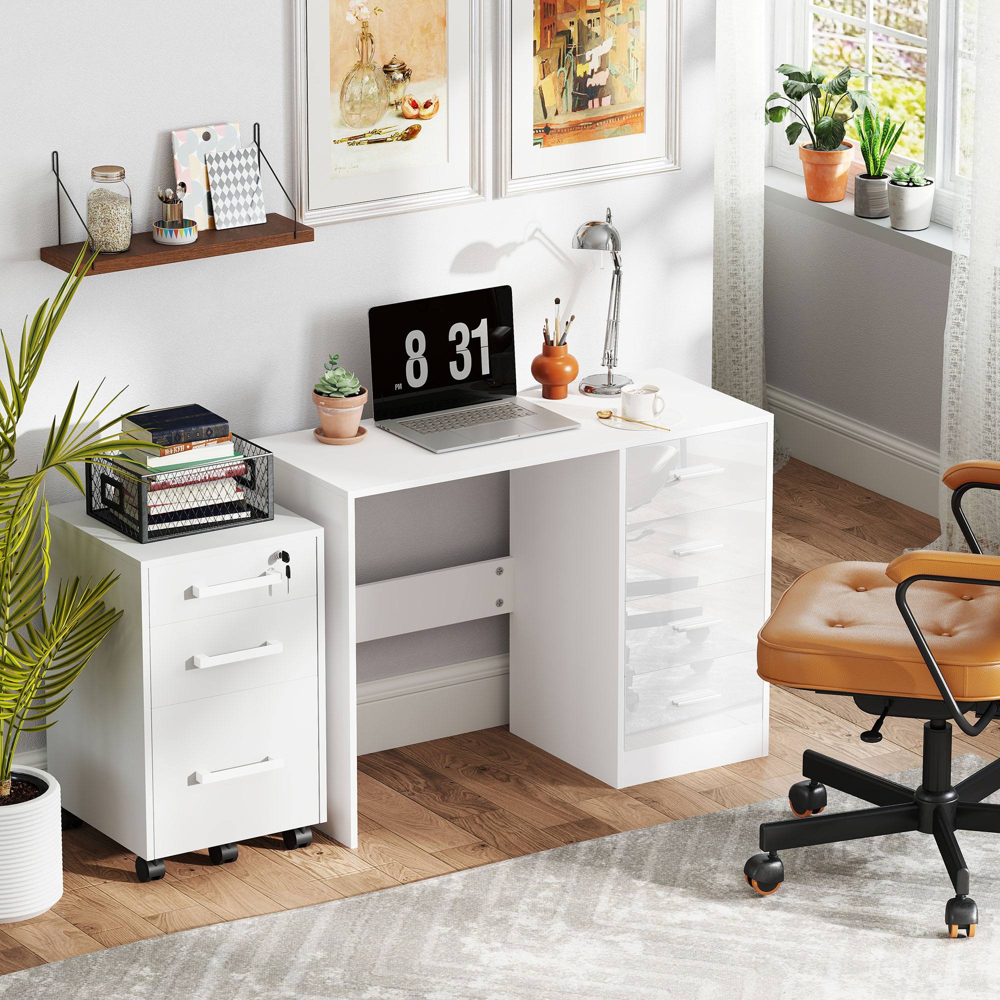 Computer Desk With Drawers,Dressing Table,High Gloss Home Office Writing