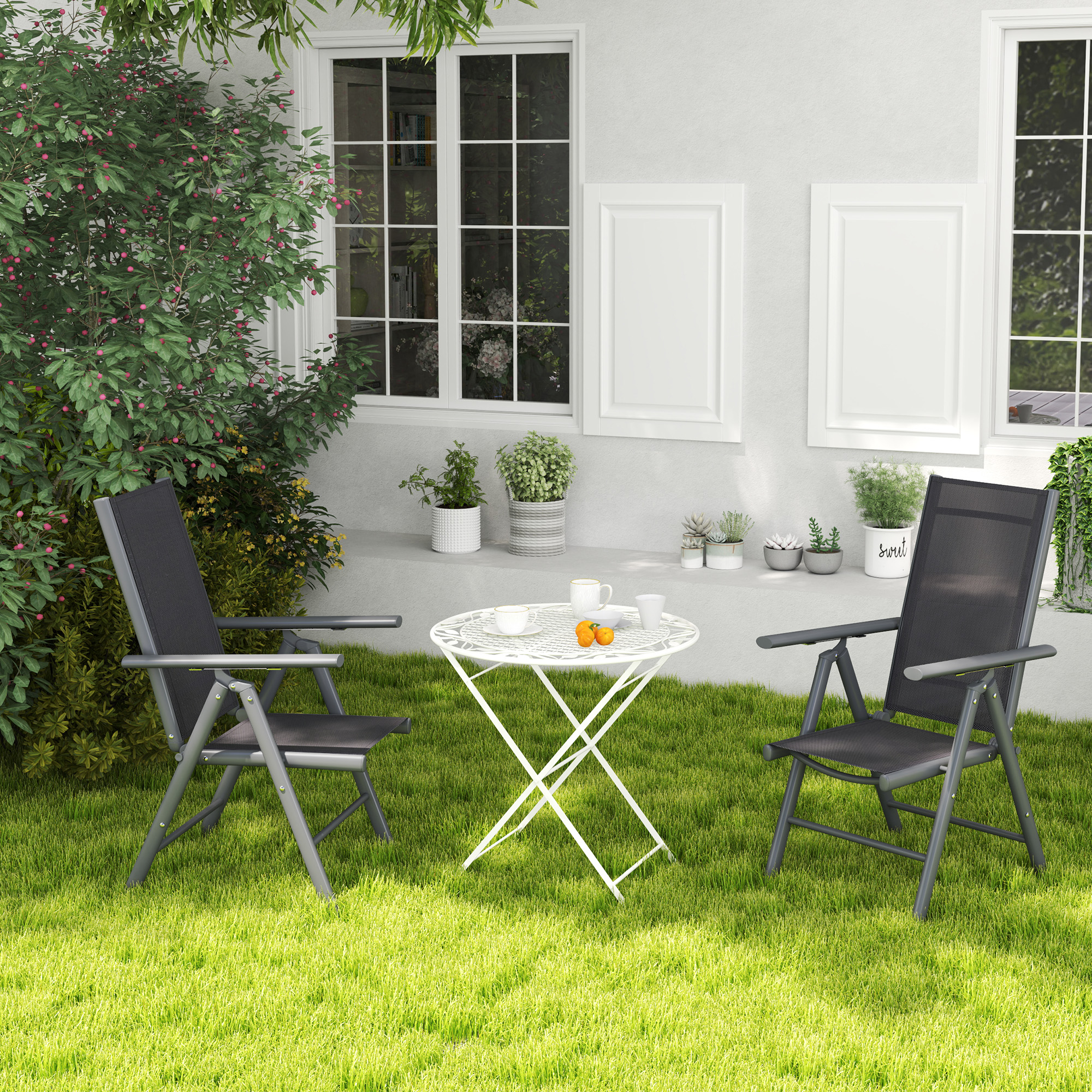 Set Of 2 Folding Garden Chairs,Aluminium Frame Outdoor Dining Chairs — image 3